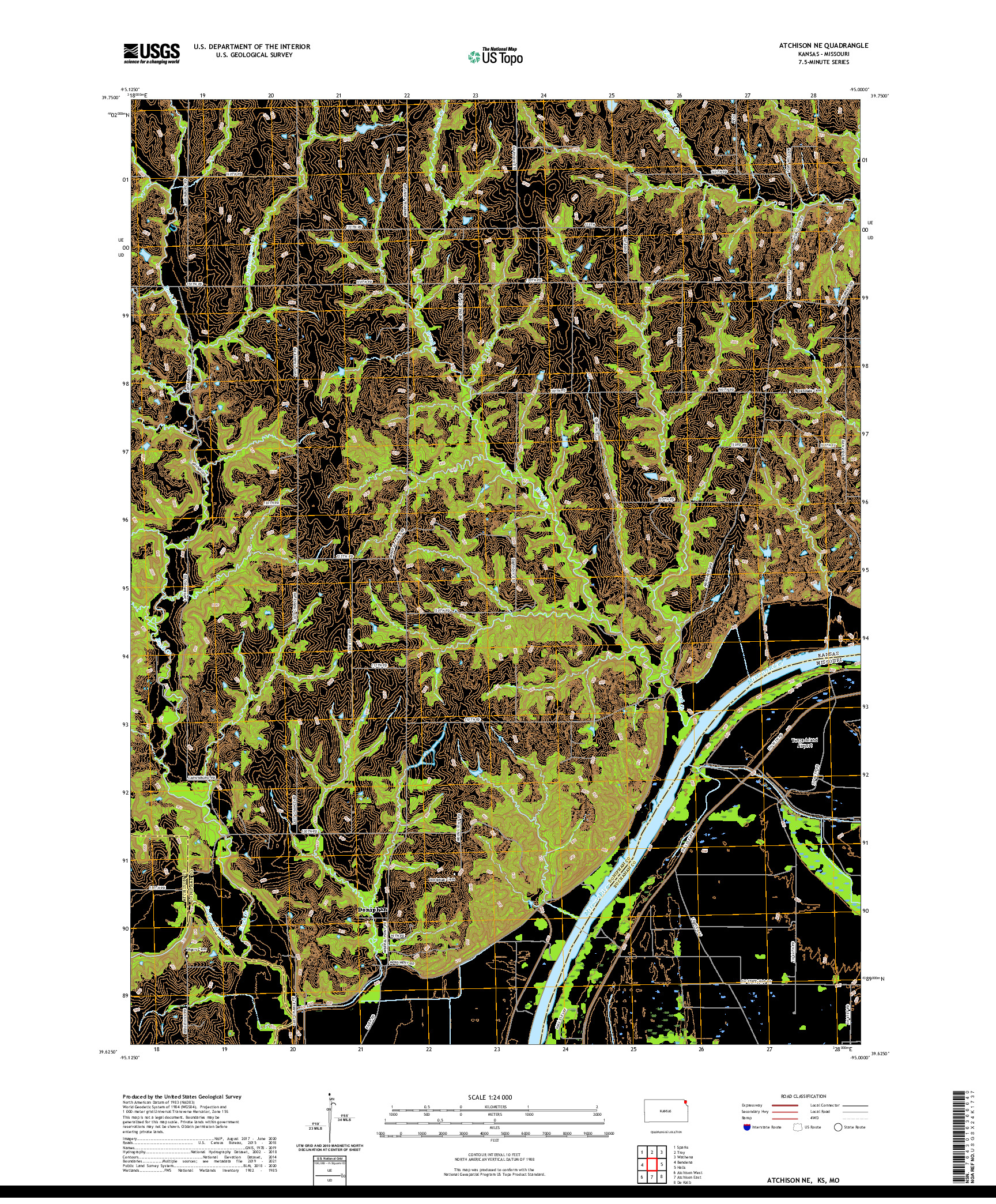 US TOPO 7.5-MINUTE MAP FOR ATCHISON NE, KS,MO