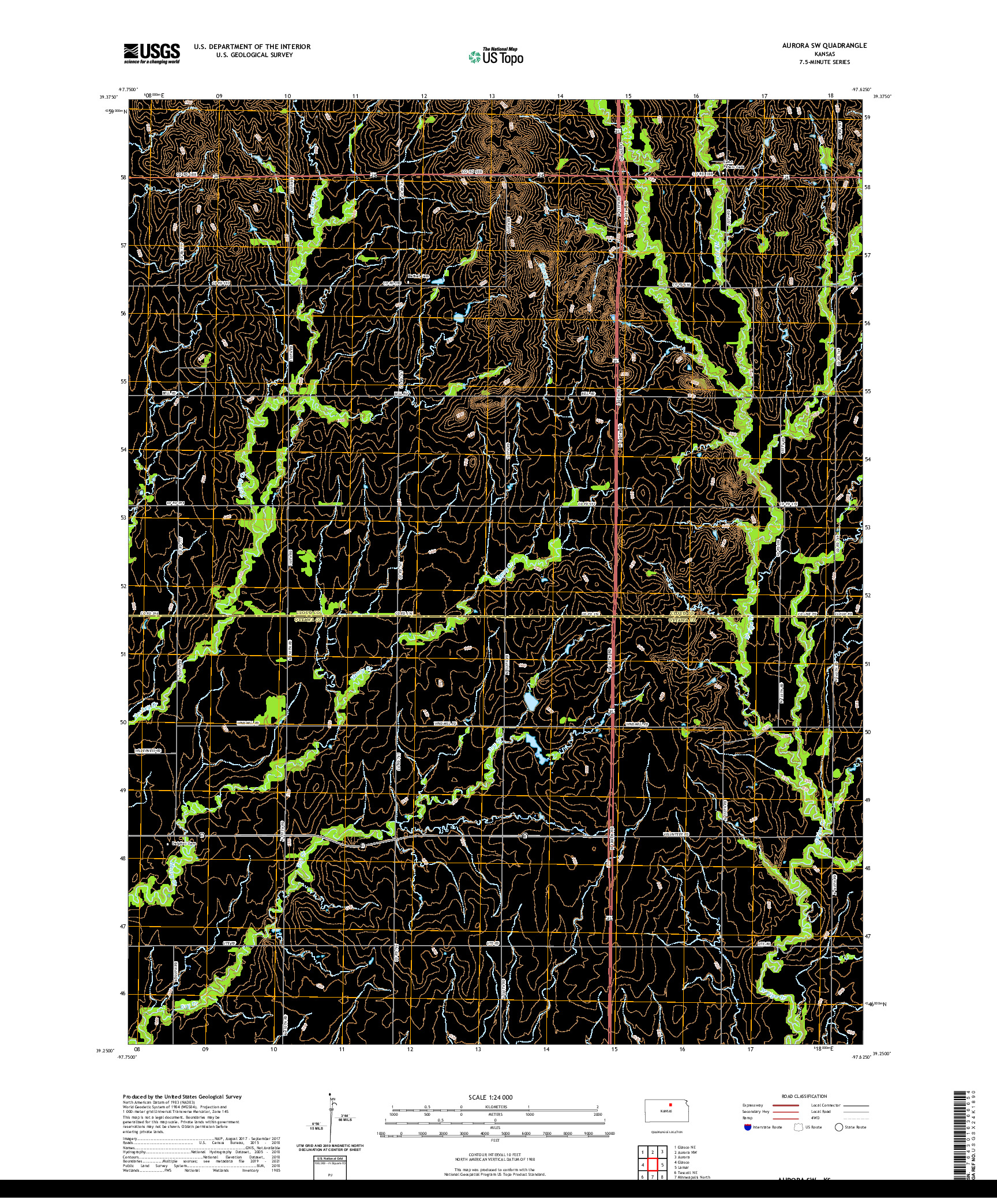 US TOPO 7.5-MINUTE MAP FOR AURORA SW, KS