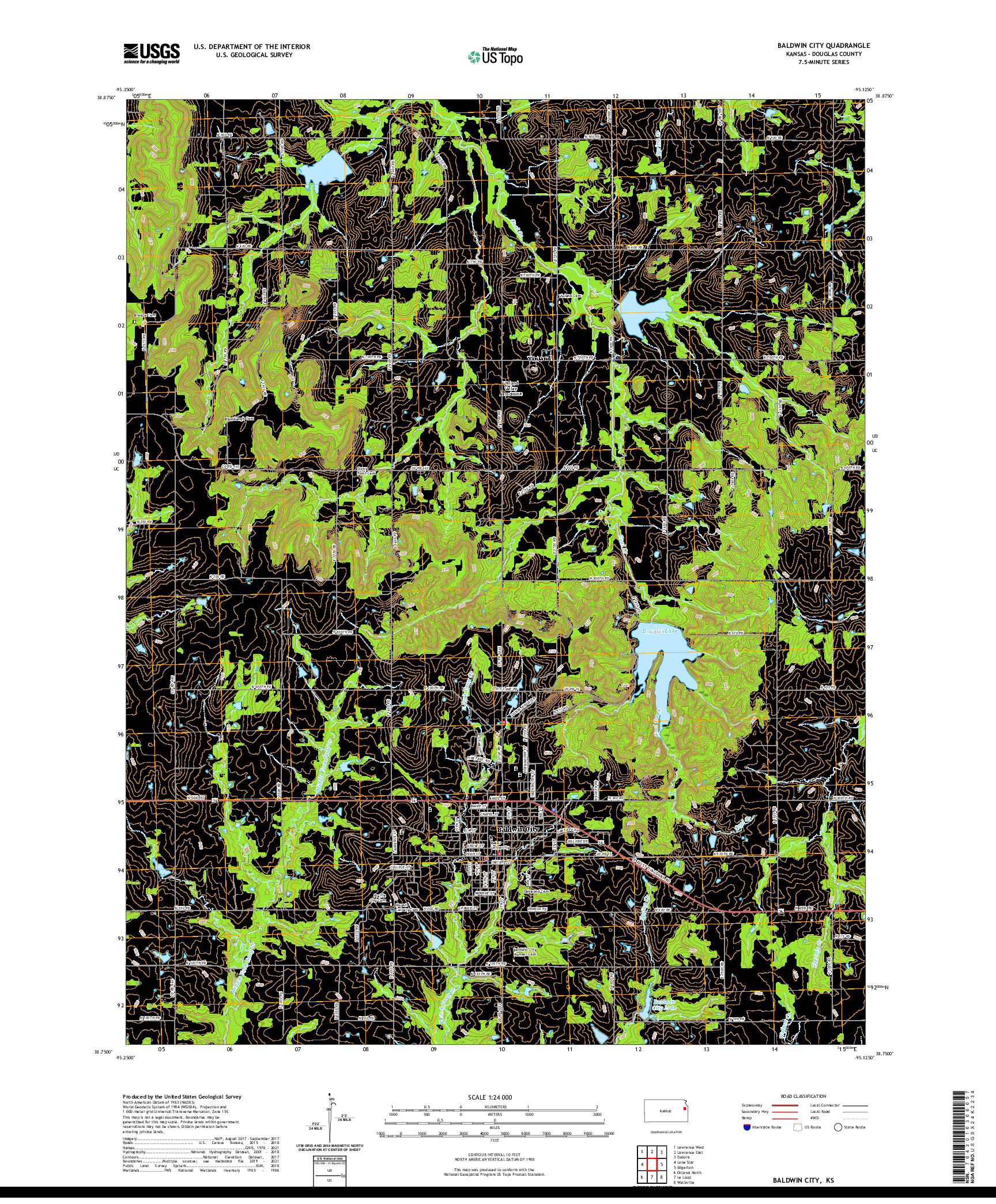 US TOPO 7.5-MINUTE MAP FOR BALDWIN CITY, KS