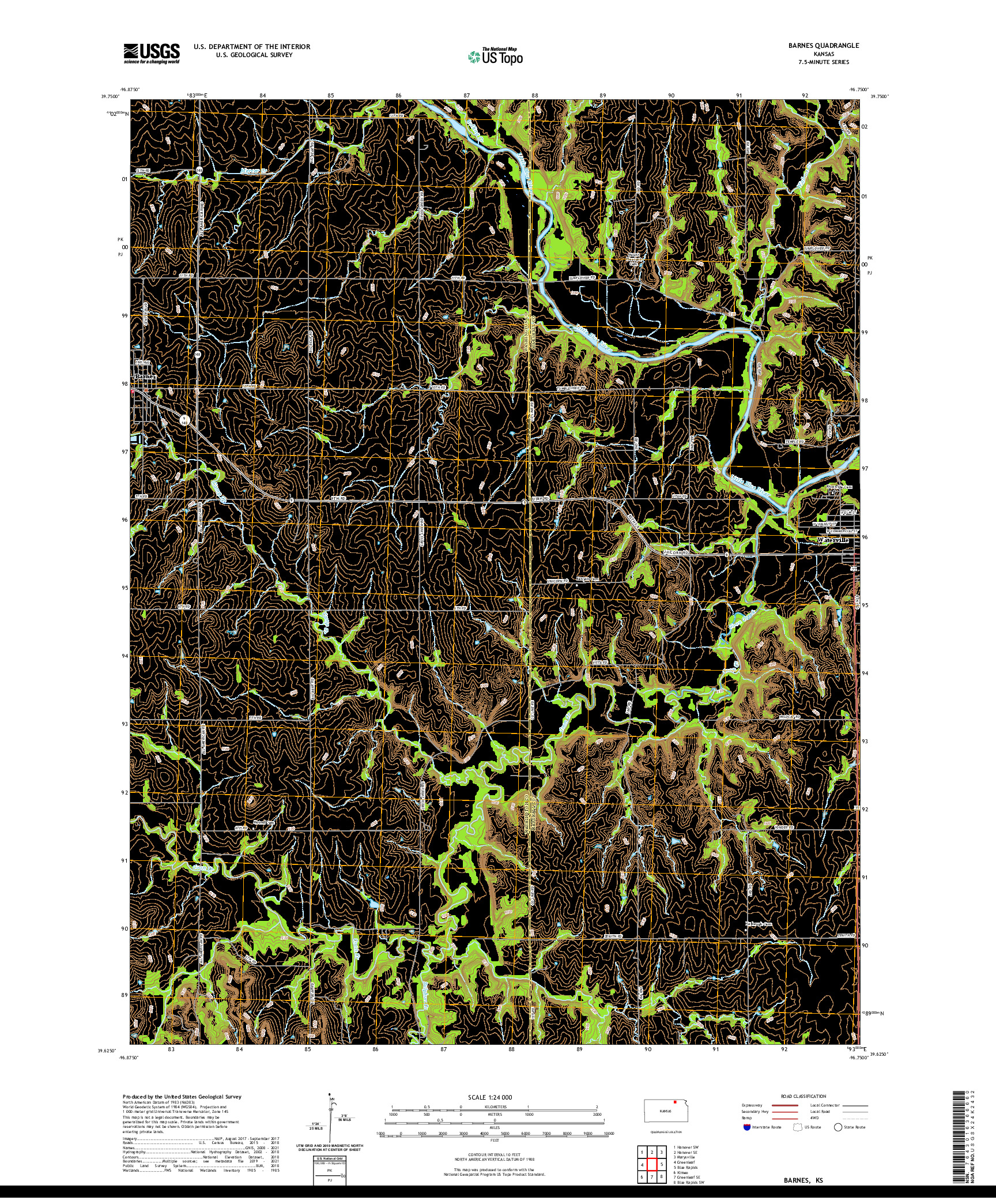 US TOPO 7.5-MINUTE MAP FOR BARNES, KS