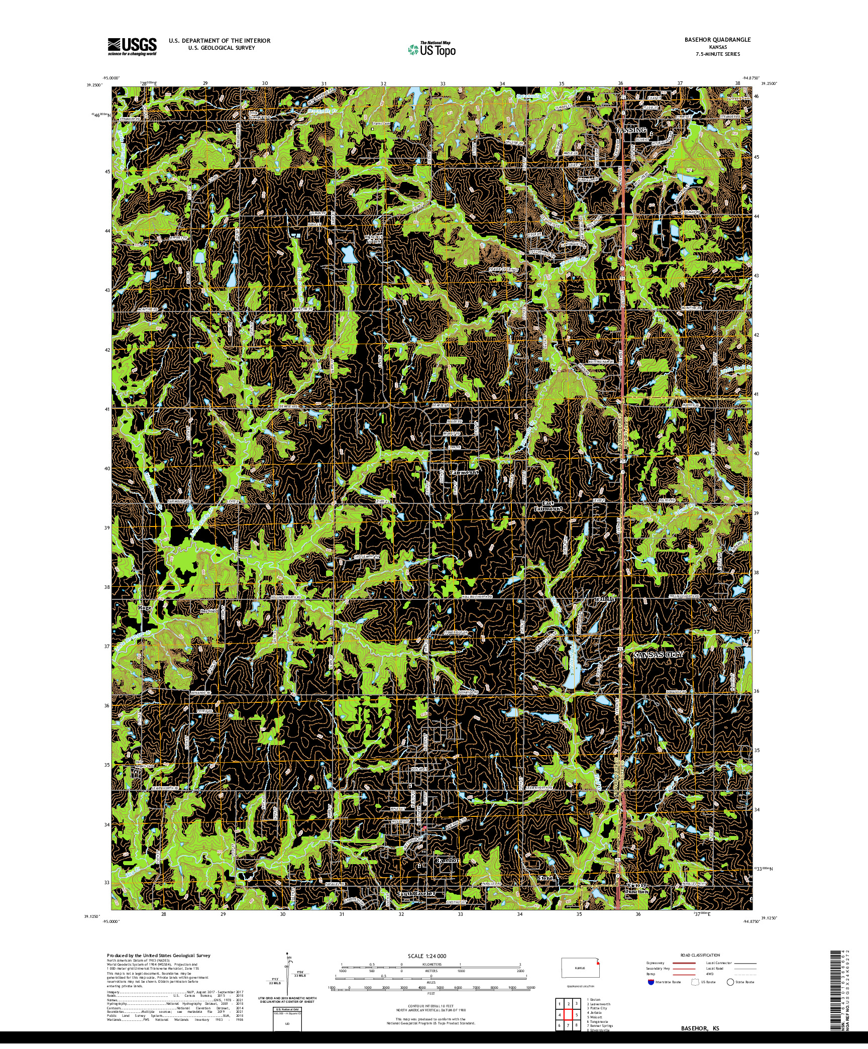 US TOPO 7.5-MINUTE MAP FOR BASEHOR, KS