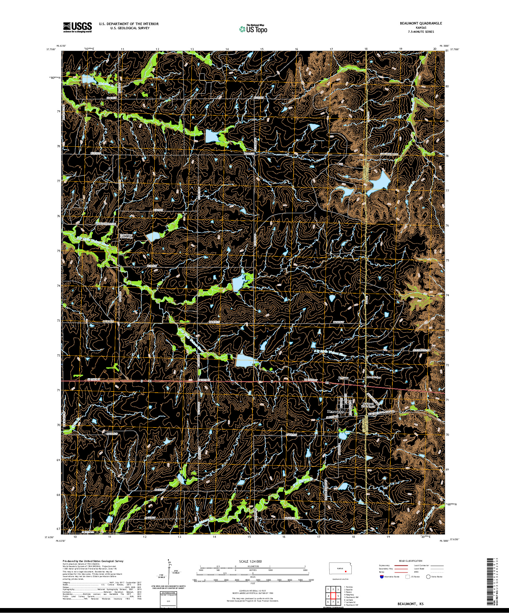 US TOPO 7.5-MINUTE MAP FOR BEAUMONT, KS