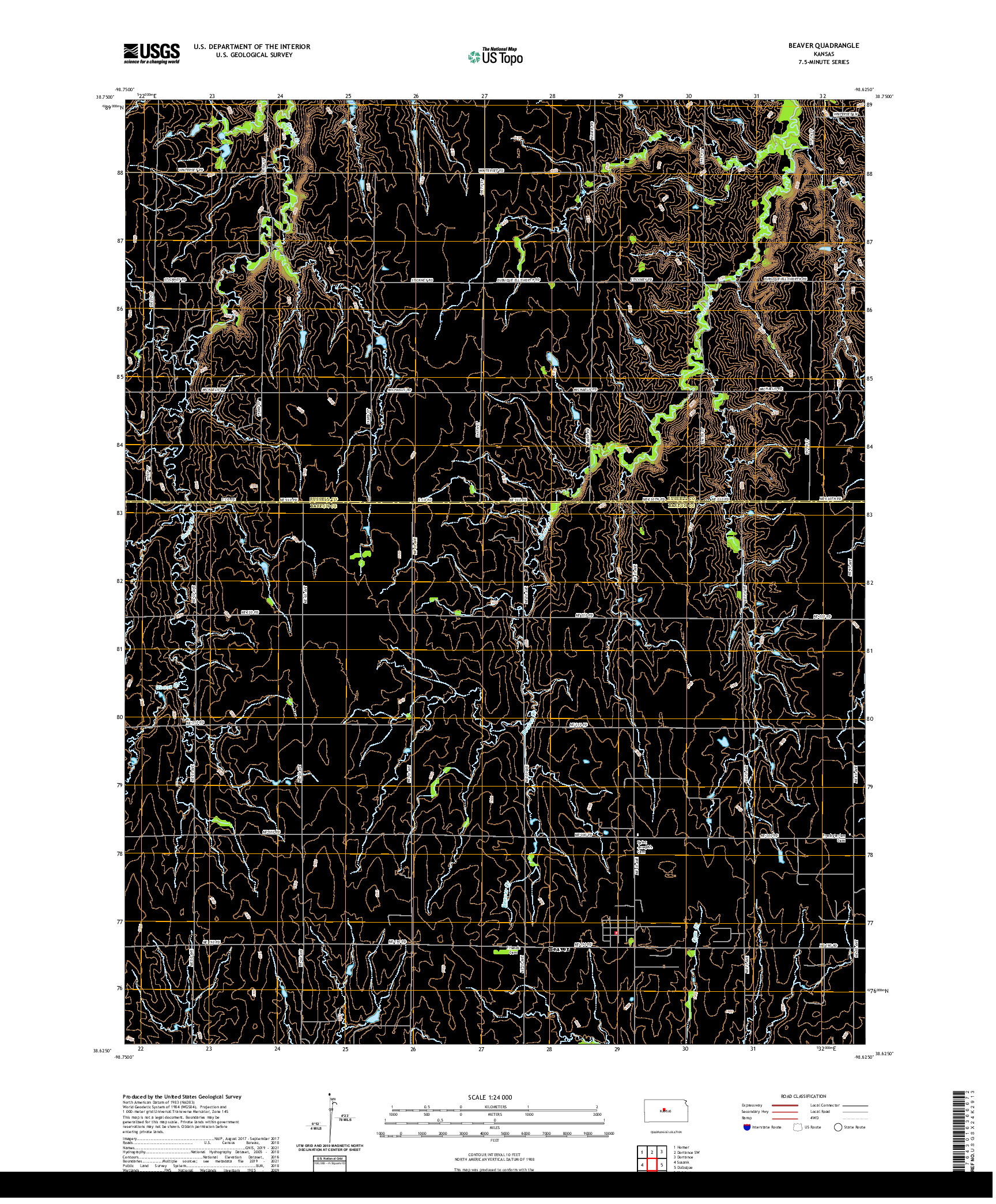 US TOPO 7.5-MINUTE MAP FOR BEAVER, KS