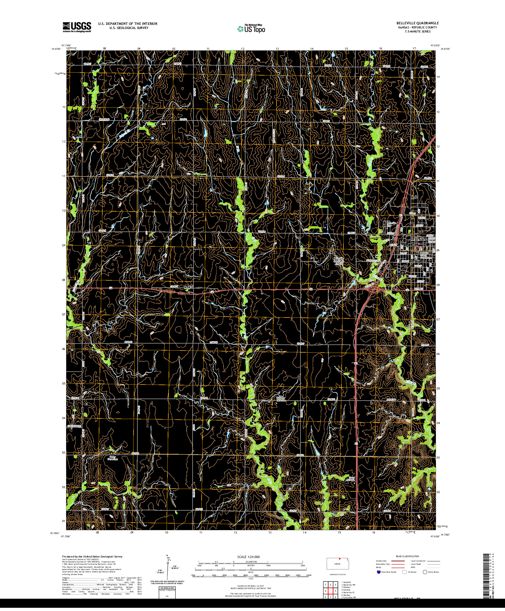 US TOPO 7.5-MINUTE MAP FOR BELLEVILLE, KS