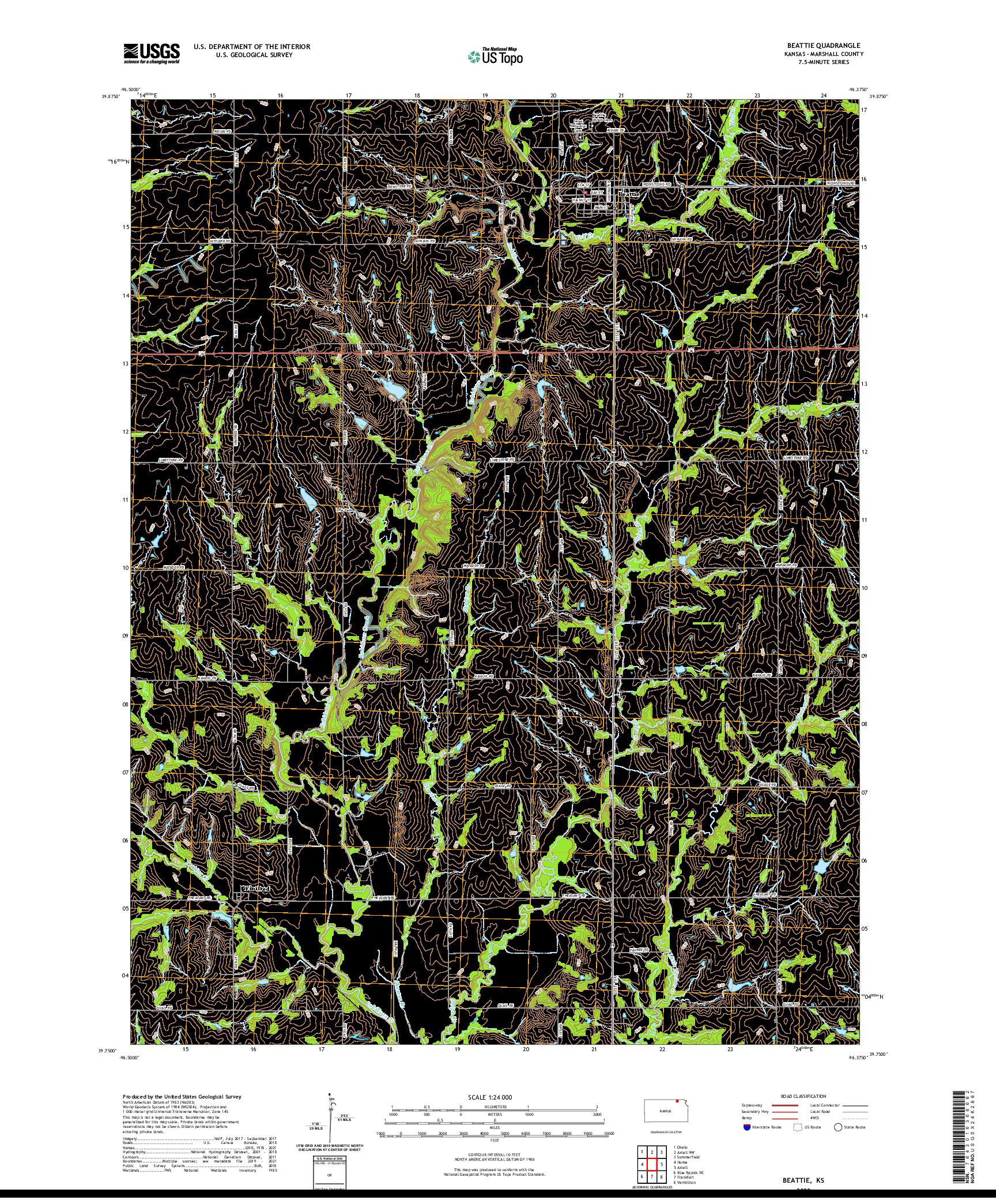 US TOPO 7.5-MINUTE MAP FOR BEATTIE, KS