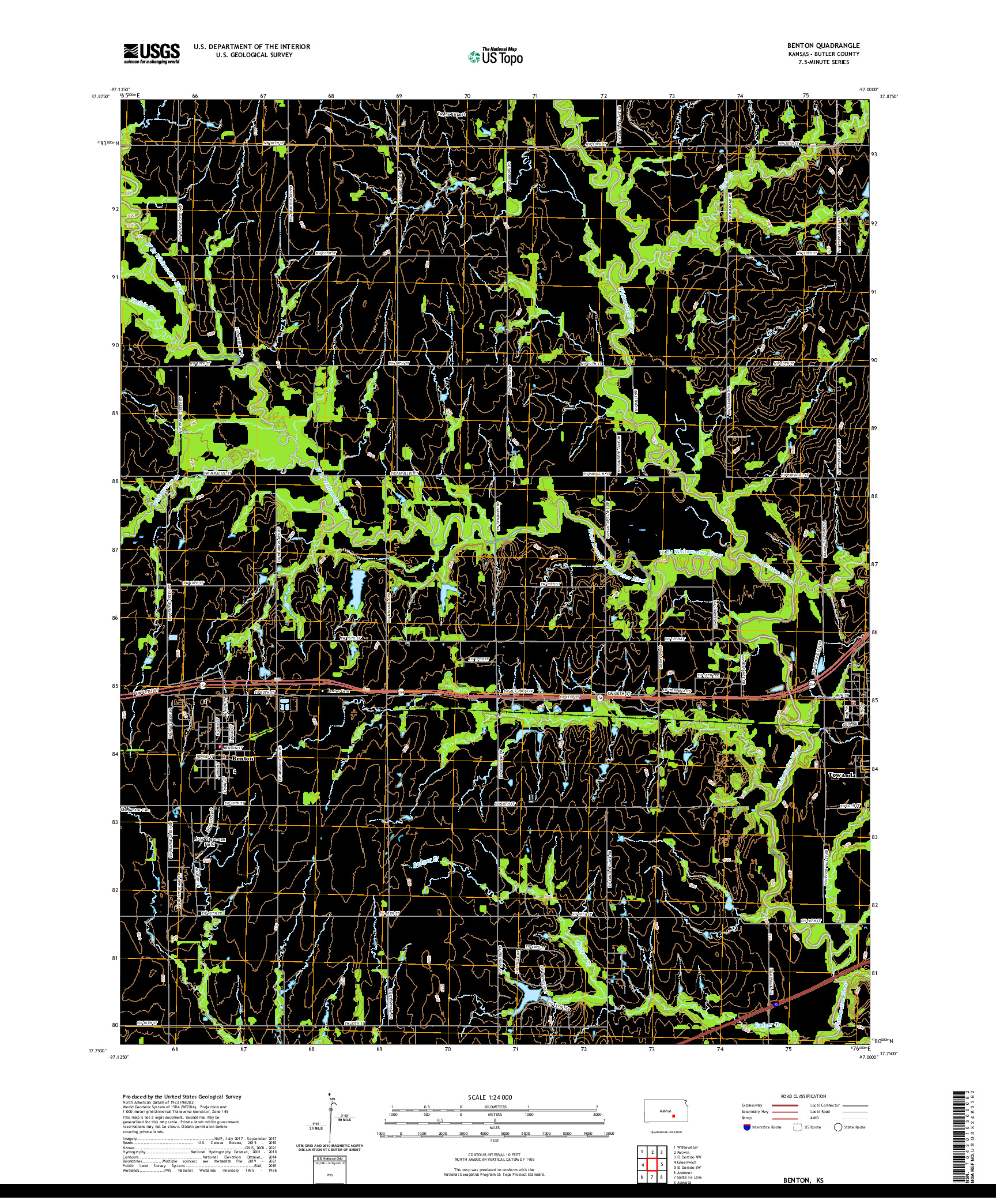 US TOPO 7.5-MINUTE MAP FOR BENTON, KS