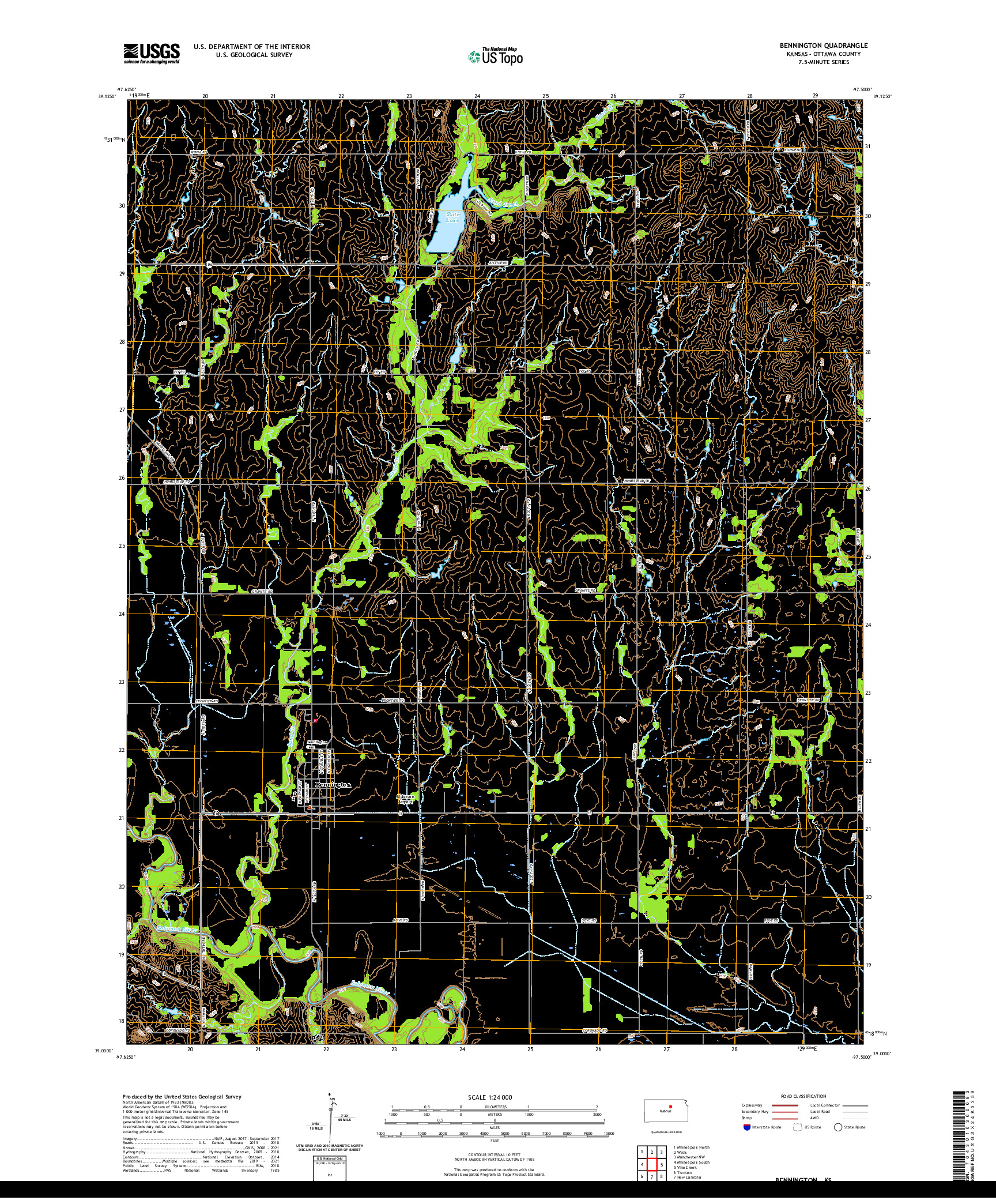 US TOPO 7.5-MINUTE MAP FOR BENNINGTON, KS