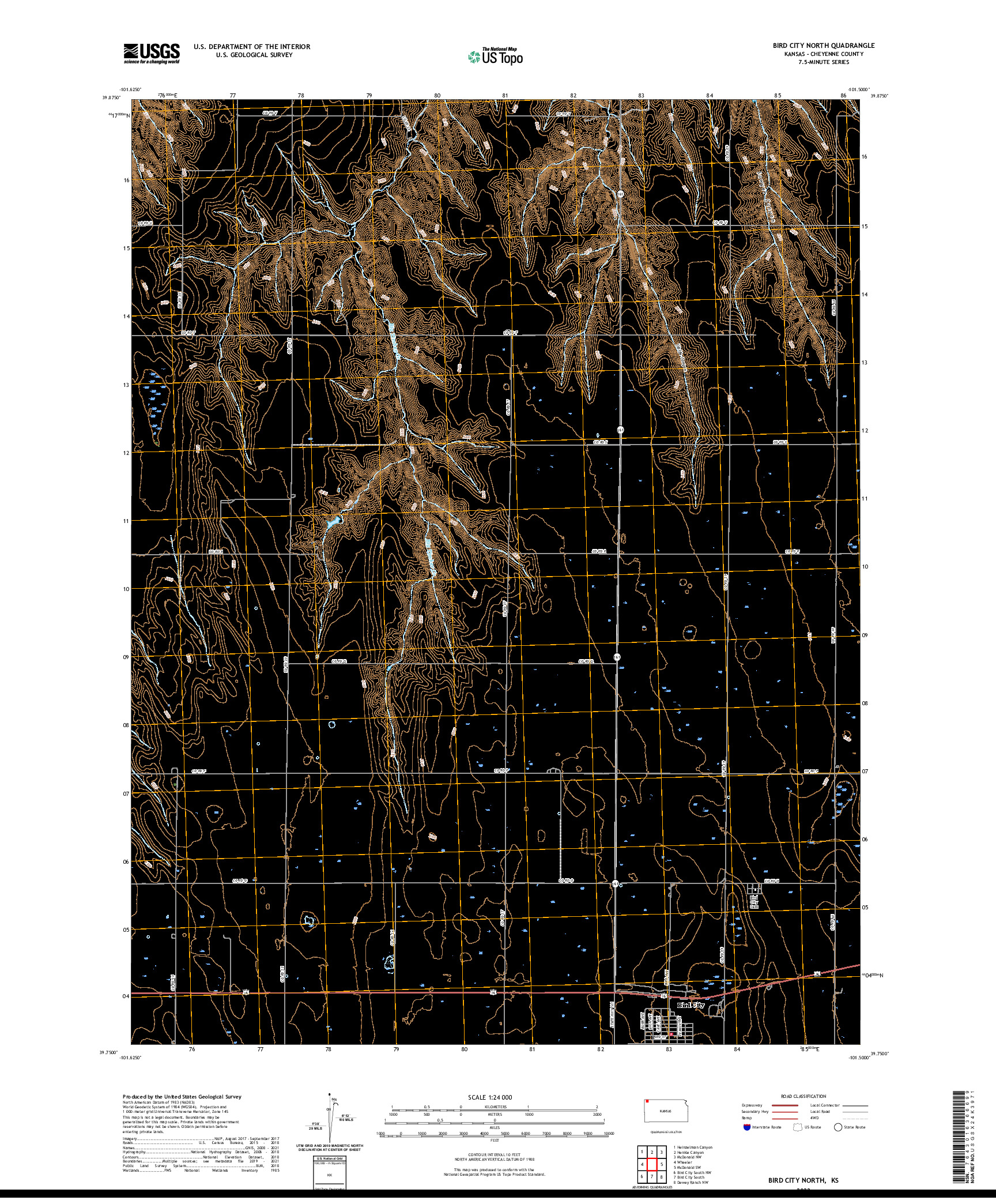 US TOPO 7.5-MINUTE MAP FOR BIRD CITY NORTH, KS