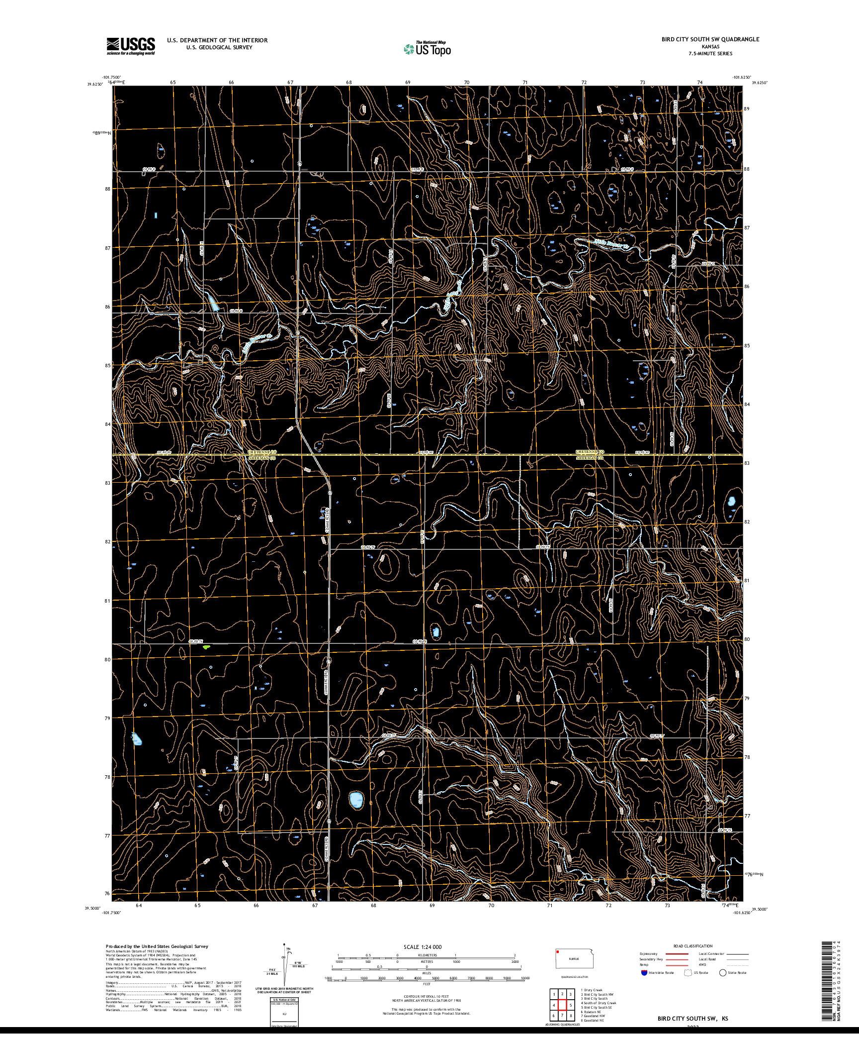 US TOPO 7.5-MINUTE MAP FOR BIRD CITY SOUTH SW, KS