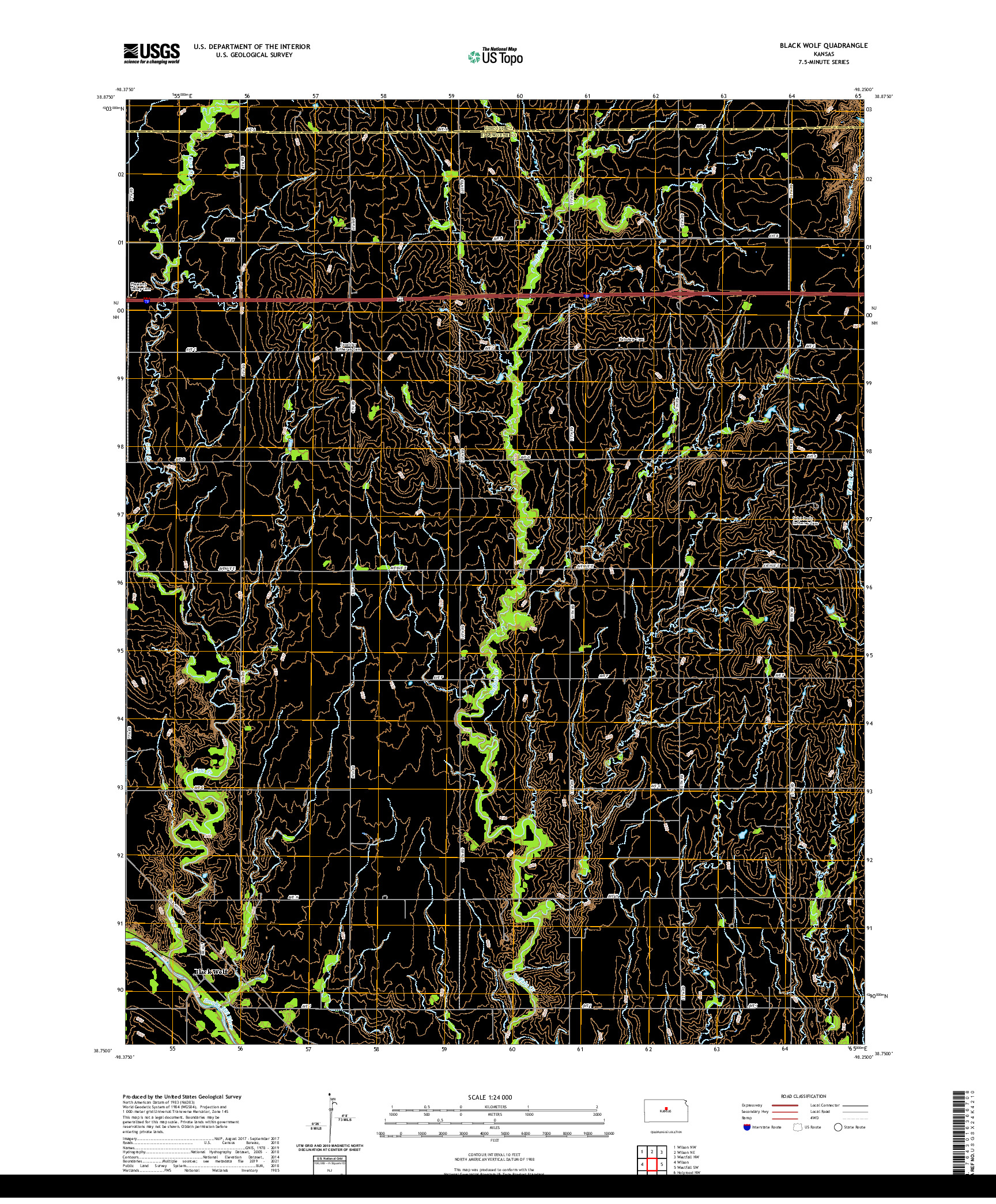 US TOPO 7.5-MINUTE MAP FOR BLACK WOLF, KS
