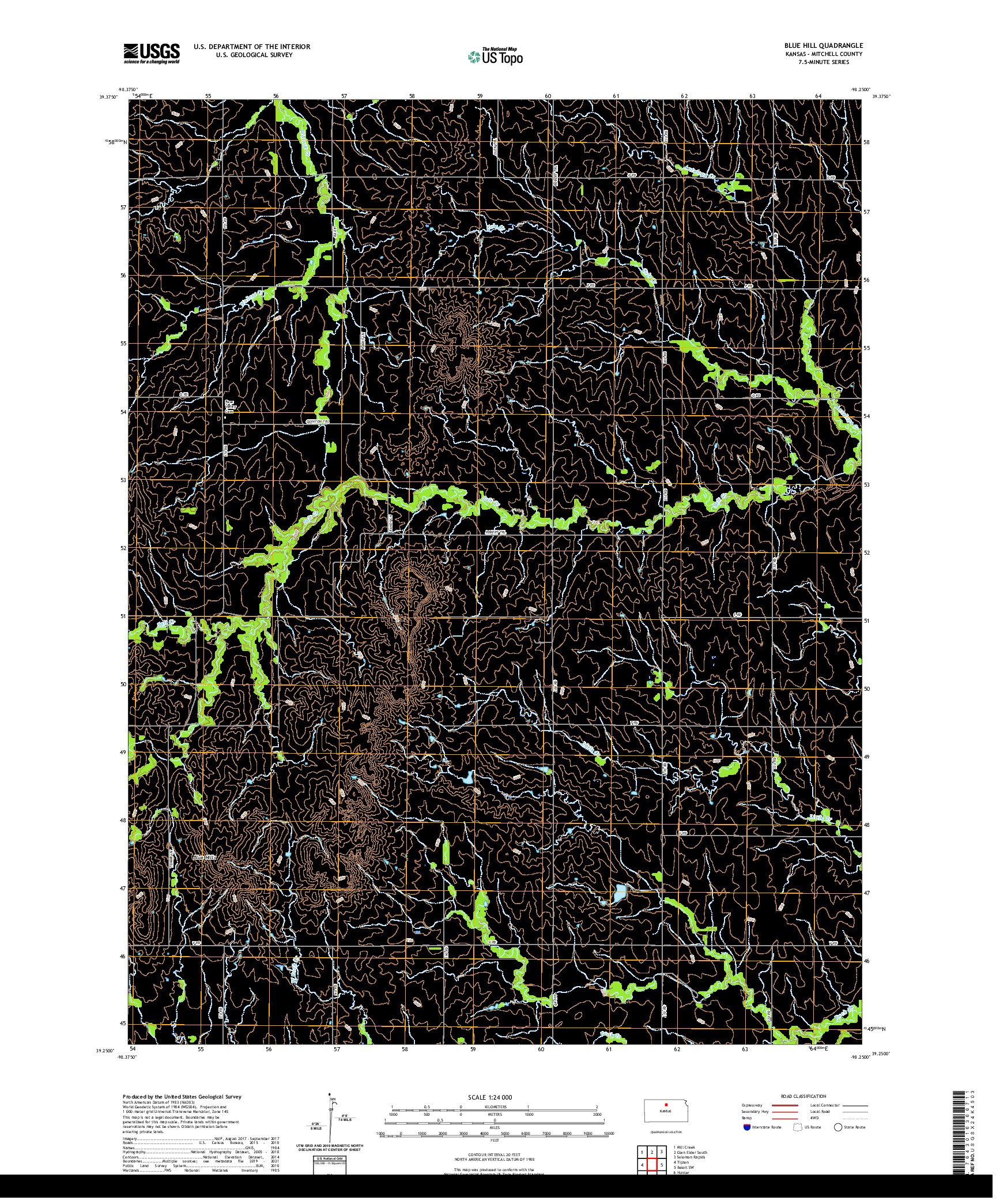 US TOPO 7.5-MINUTE MAP FOR BLUE HILL, KS