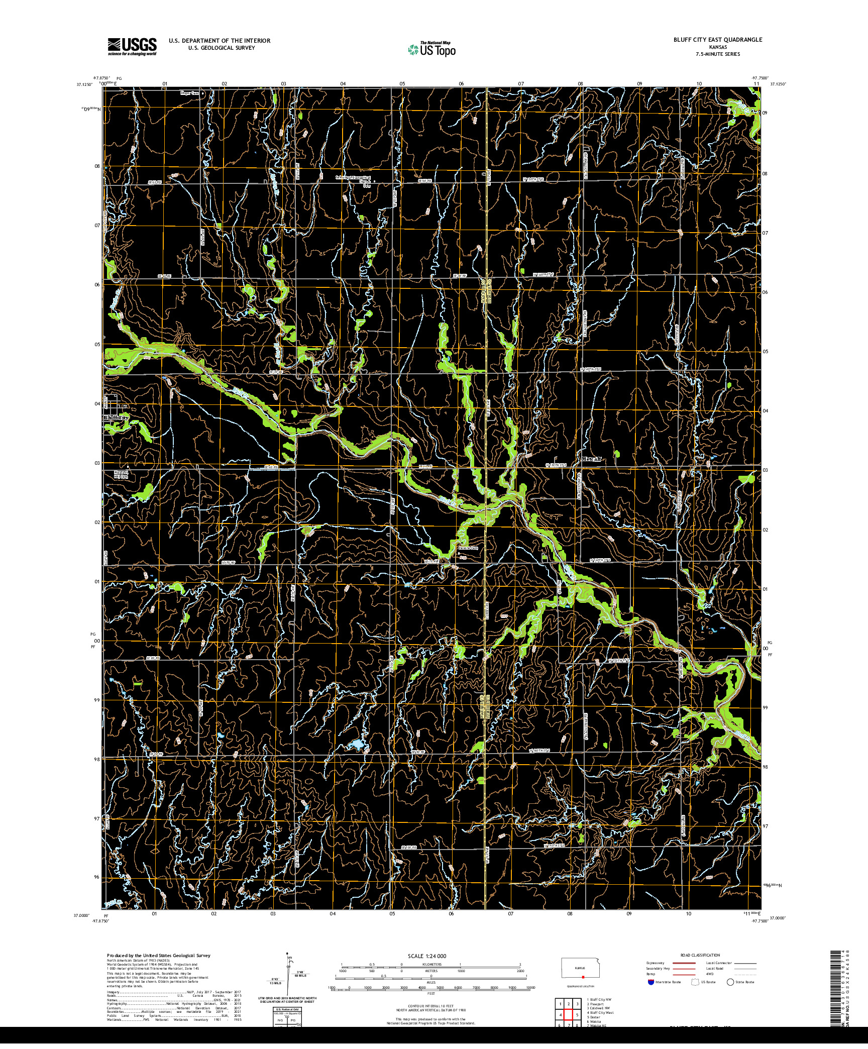 US TOPO 7.5-MINUTE MAP FOR BLUFF CITY EAST, KS