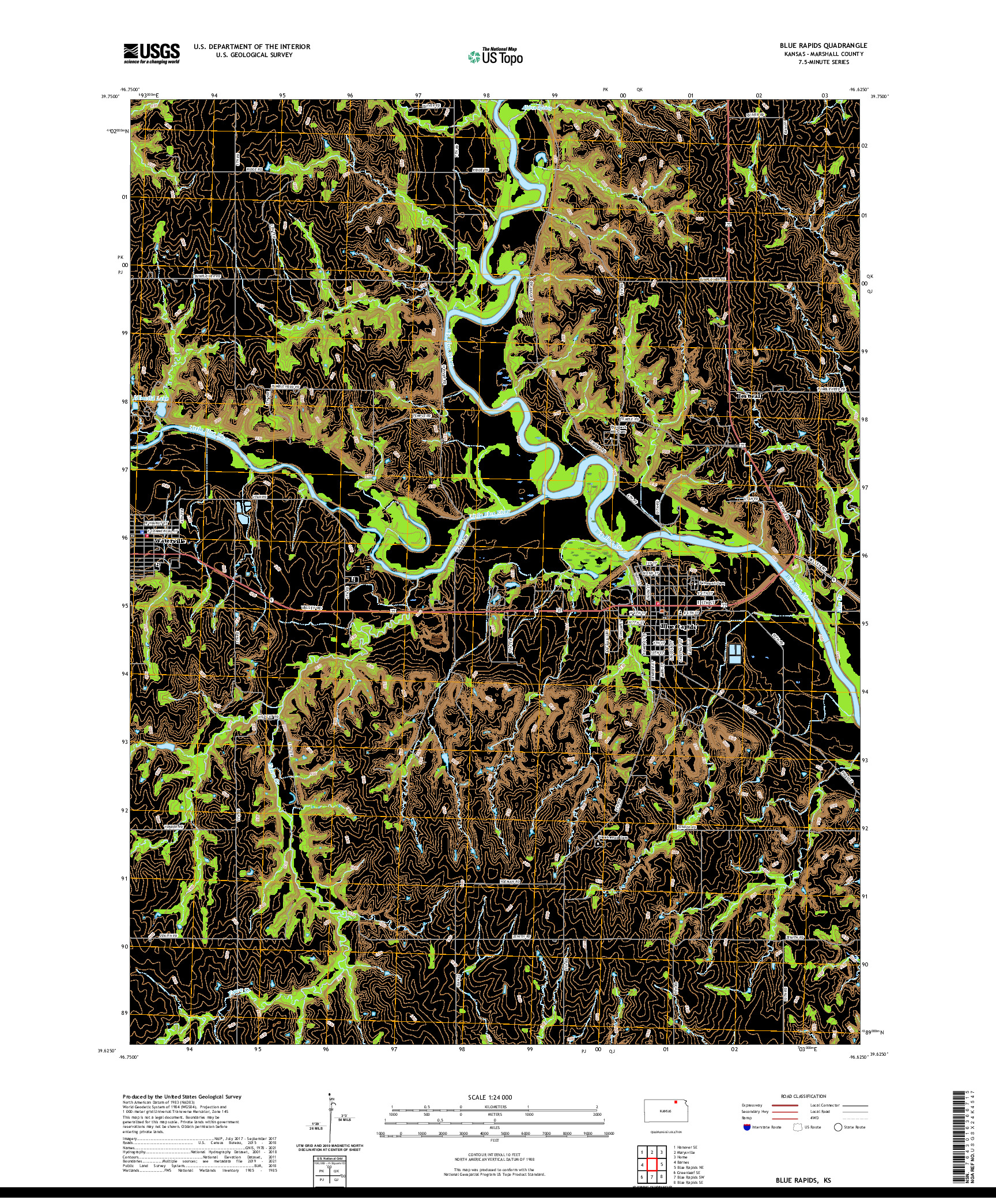 US TOPO 7.5-MINUTE MAP FOR BLUE RAPIDS, KS