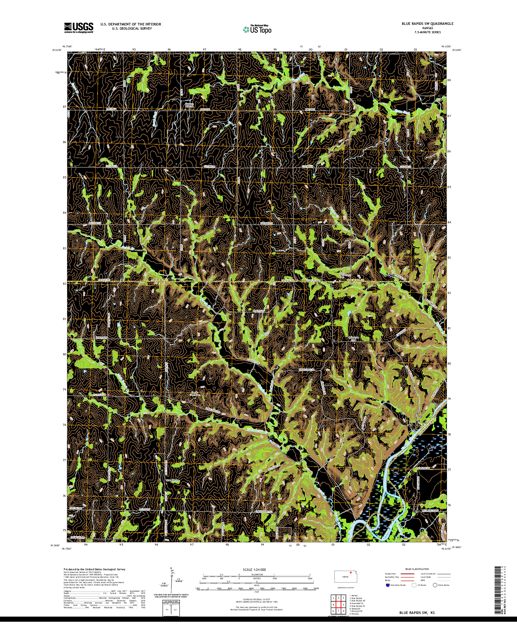 US TOPO 7.5-MINUTE MAP FOR BLUE RAPIDS SW, KS