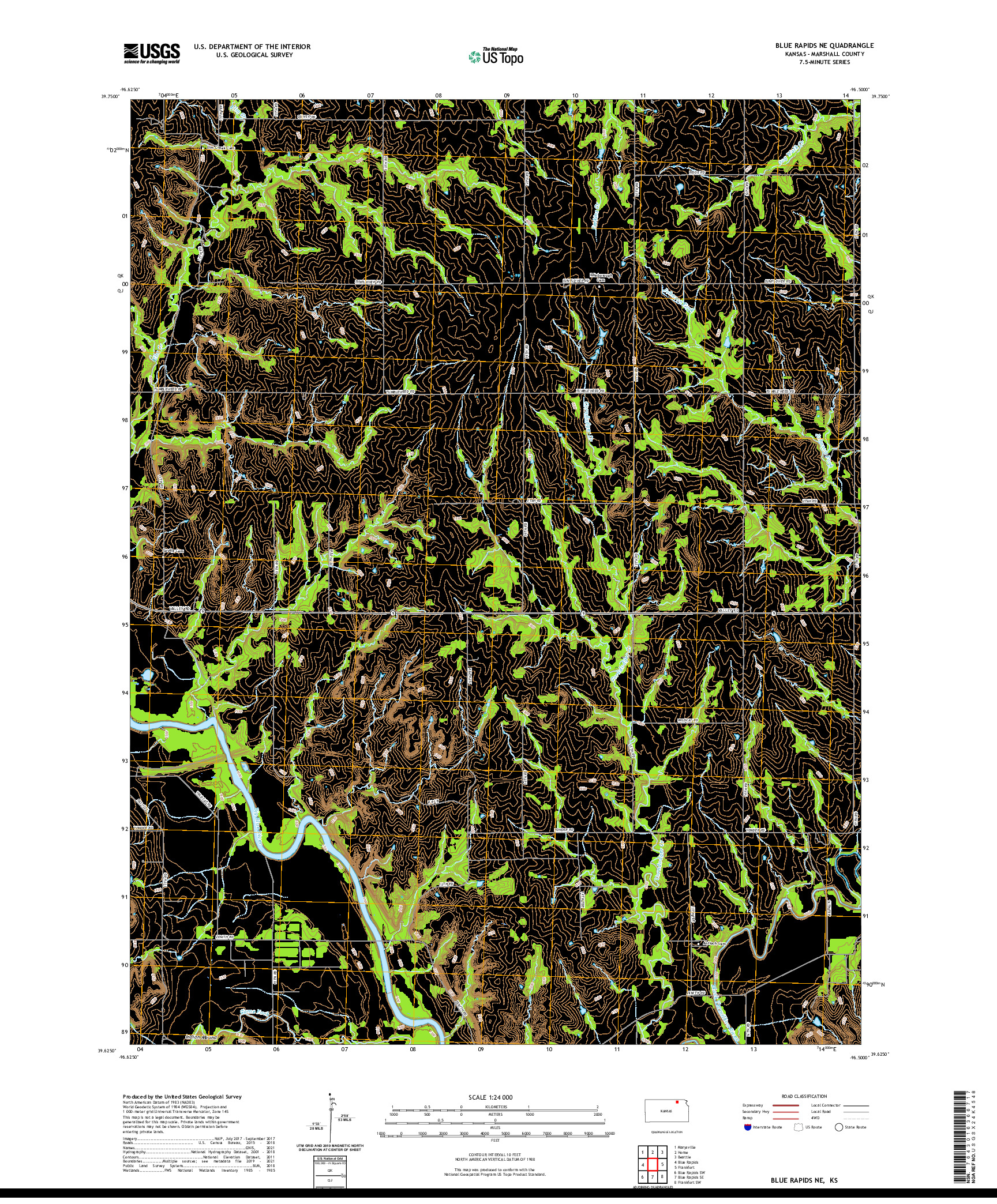 US TOPO 7.5-MINUTE MAP FOR BLUE RAPIDS NE, KS