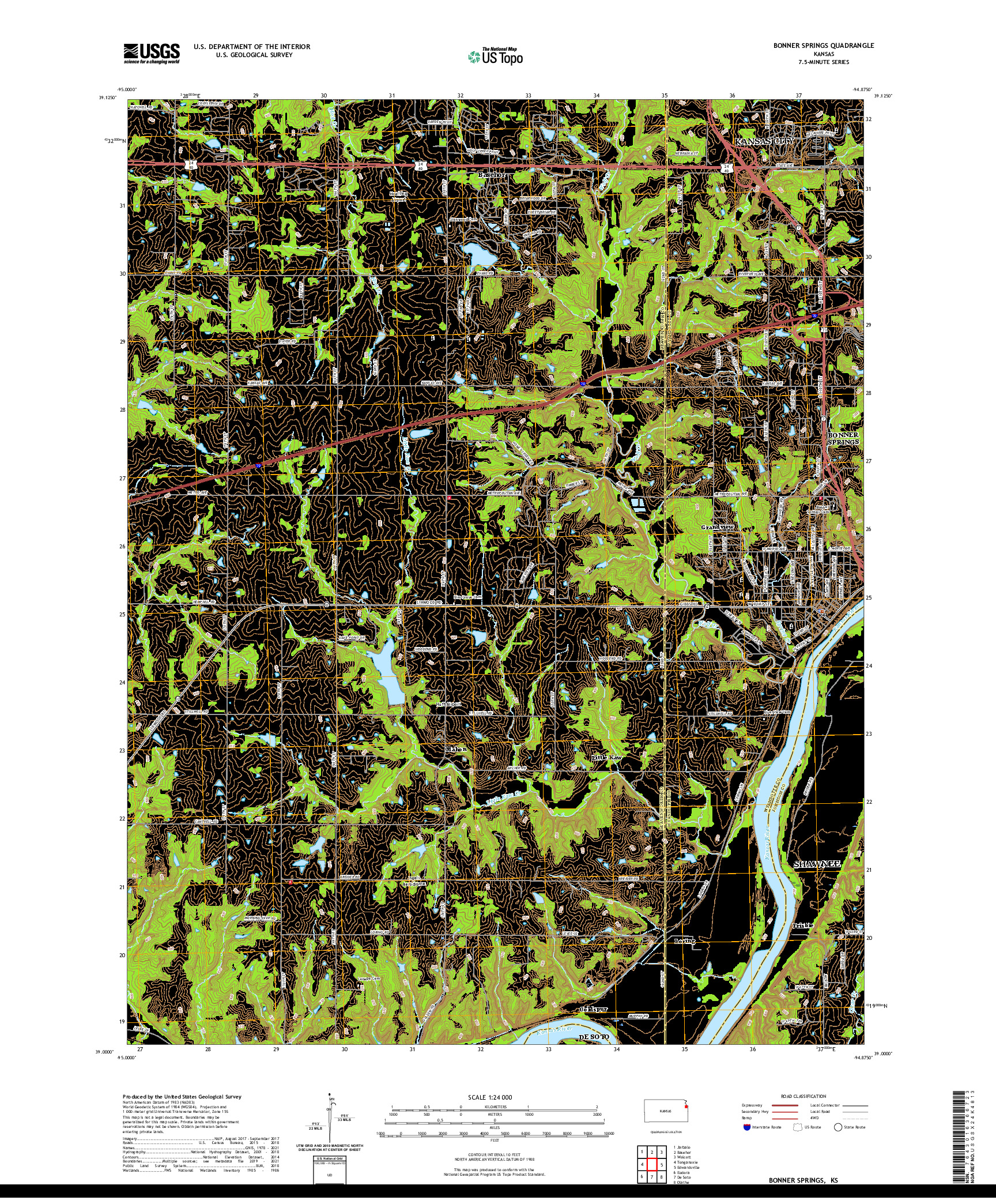 US TOPO 7.5-MINUTE MAP FOR BONNER SPRINGS, KS