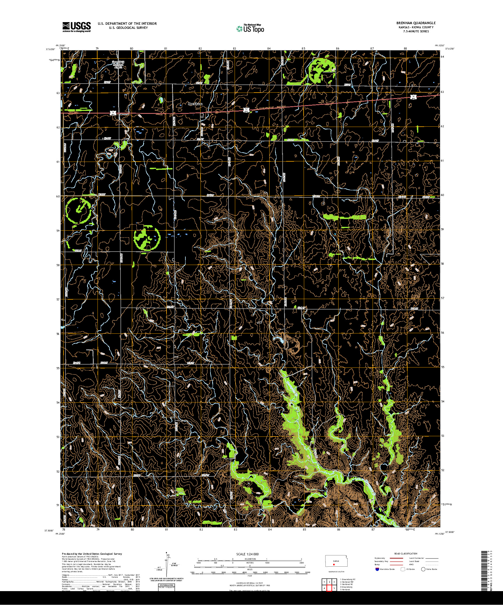 US TOPO 7.5-MINUTE MAP FOR BRENHAM, KS