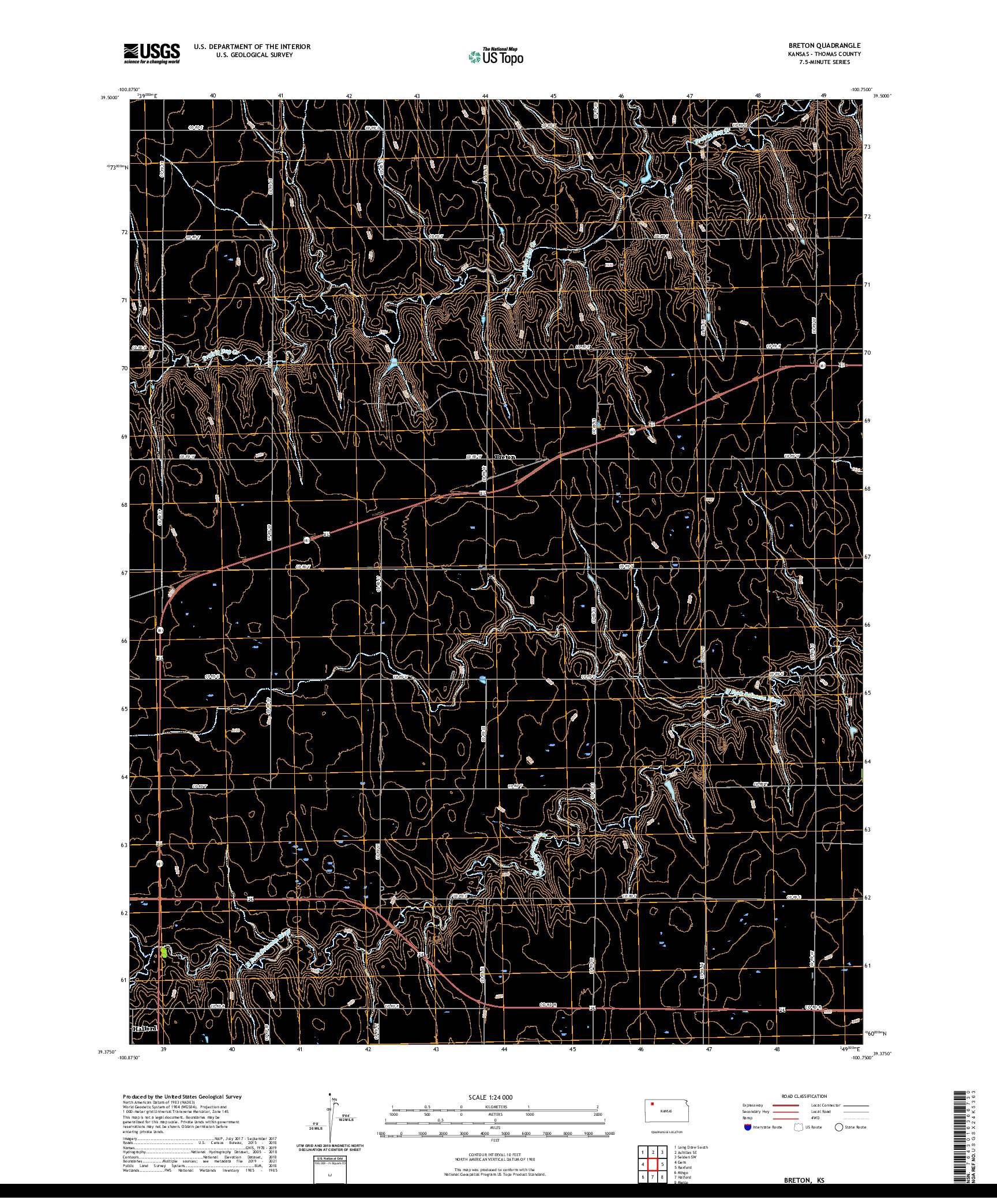 US TOPO 7.5-MINUTE MAP FOR BRETON, KS