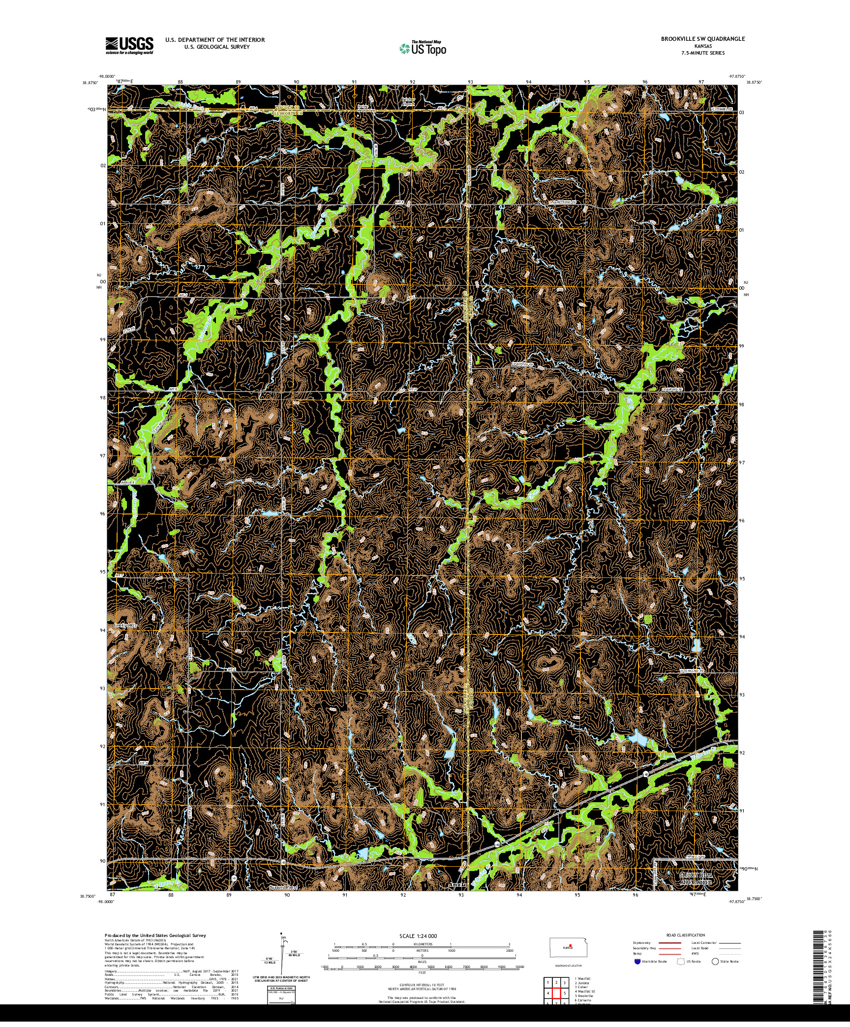 US TOPO 7.5-MINUTE MAP FOR BROOKVILLE SW, KS