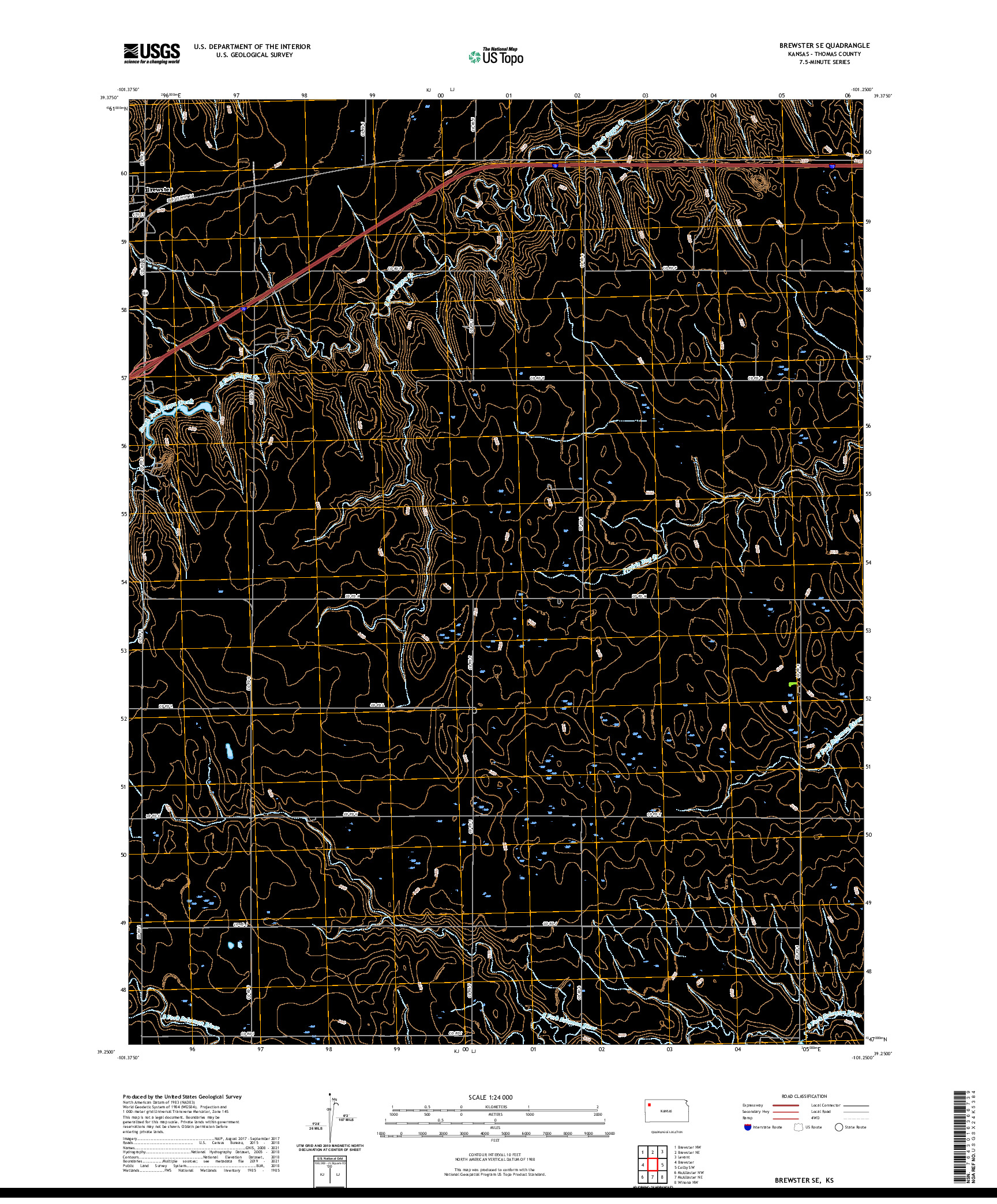 US TOPO 7.5-MINUTE MAP FOR BREWSTER SE, KS