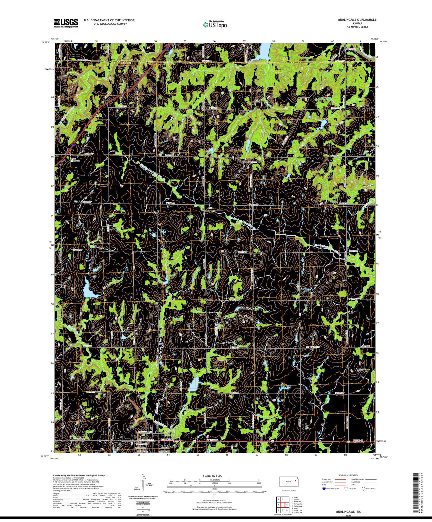 US TOPO 7.5-MINUTE MAP FOR BURLINGAME, KS