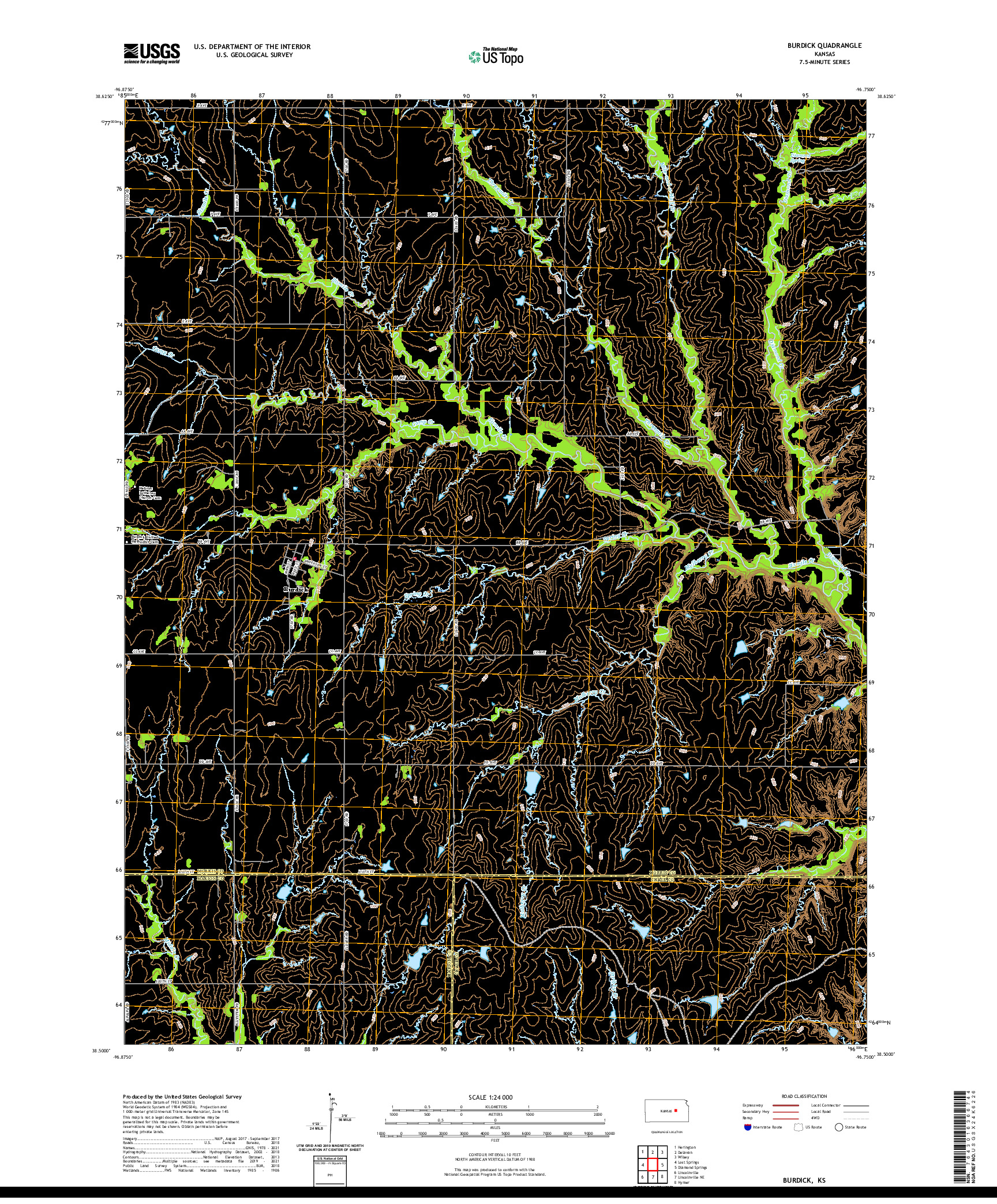 US TOPO 7.5-MINUTE MAP FOR BURDICK, KS