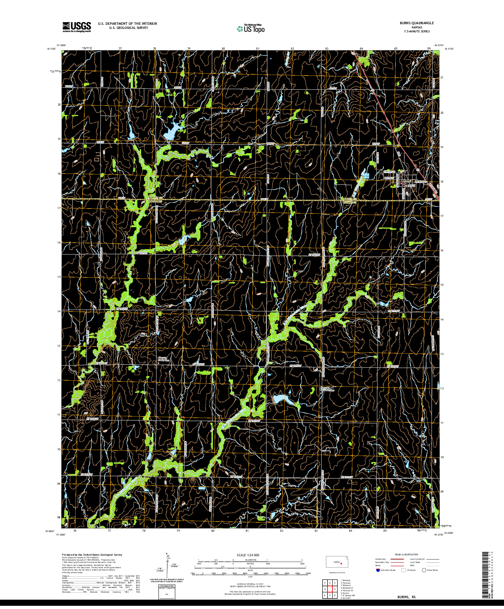 US TOPO 7.5-MINUTE MAP FOR BURNS, KS