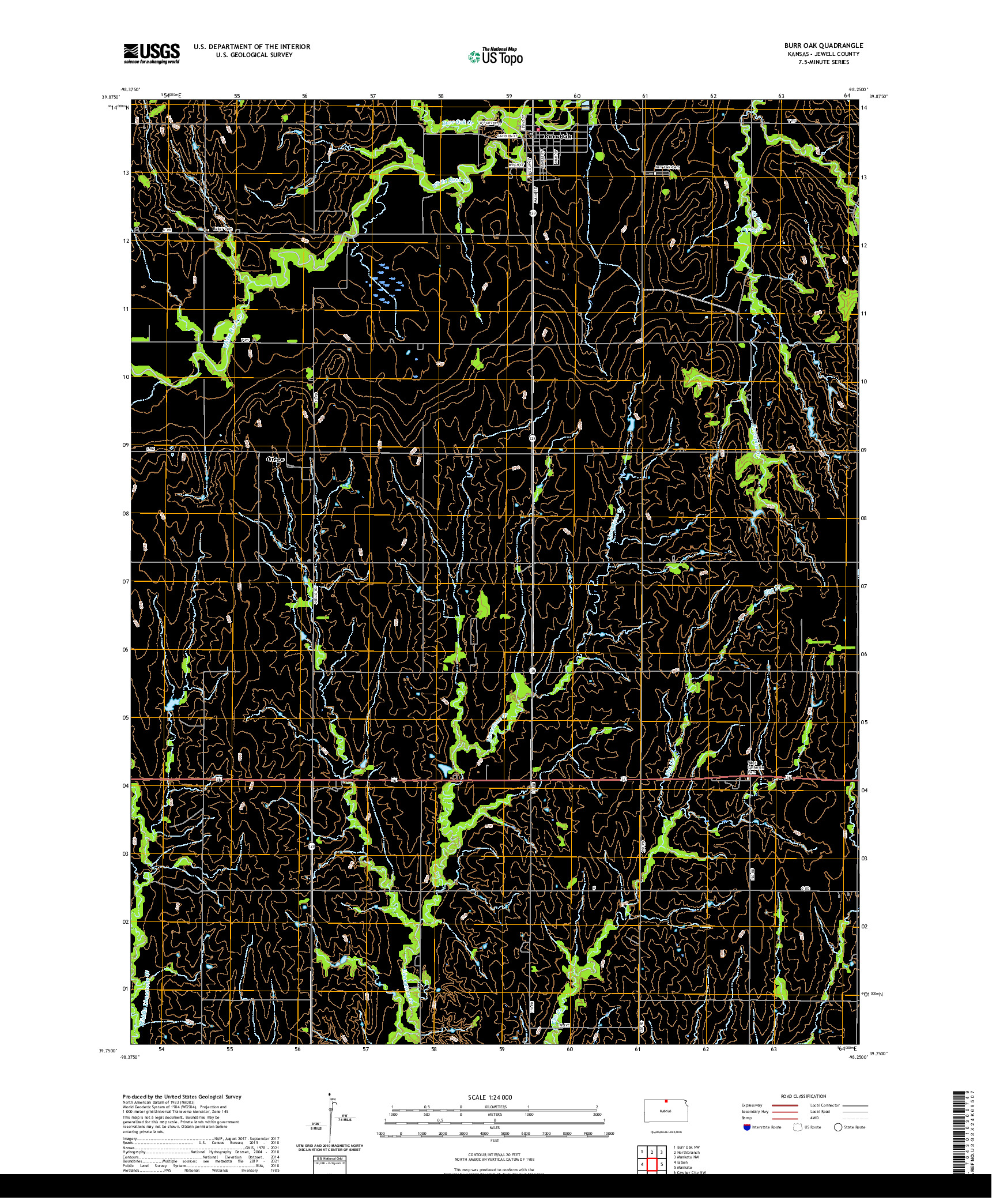 US TOPO 7.5-MINUTE MAP FOR BURR OAK, KS