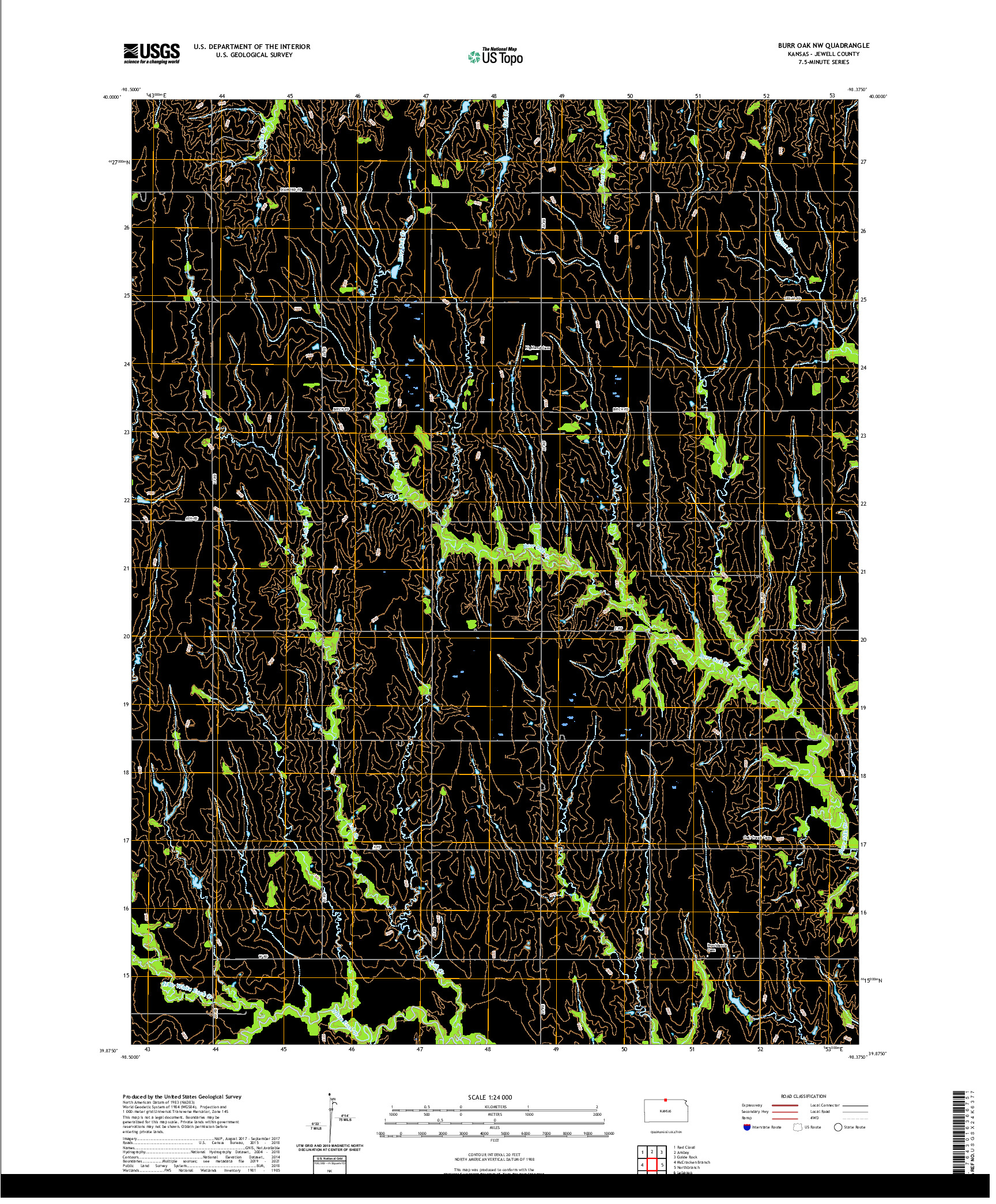 US TOPO 7.5-MINUTE MAP FOR BURR OAK NW, KS