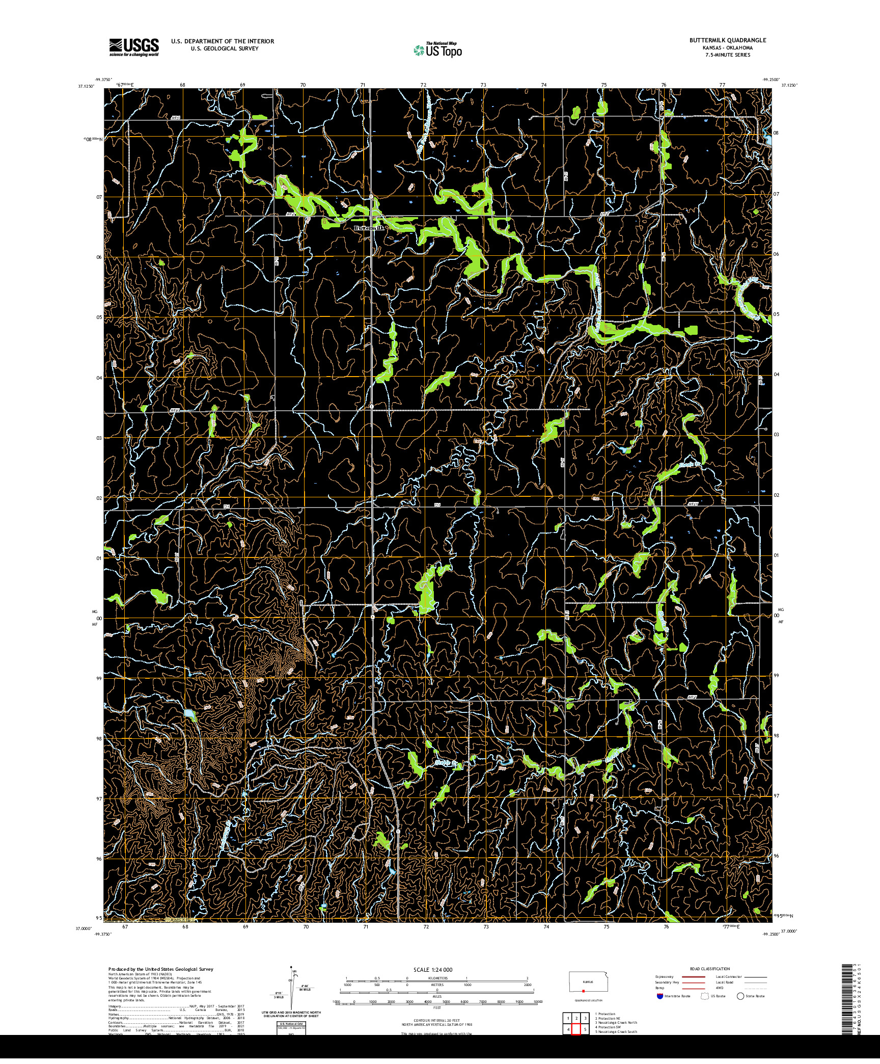 US TOPO 7.5-MINUTE MAP FOR BUTTERMILK, KS,OK