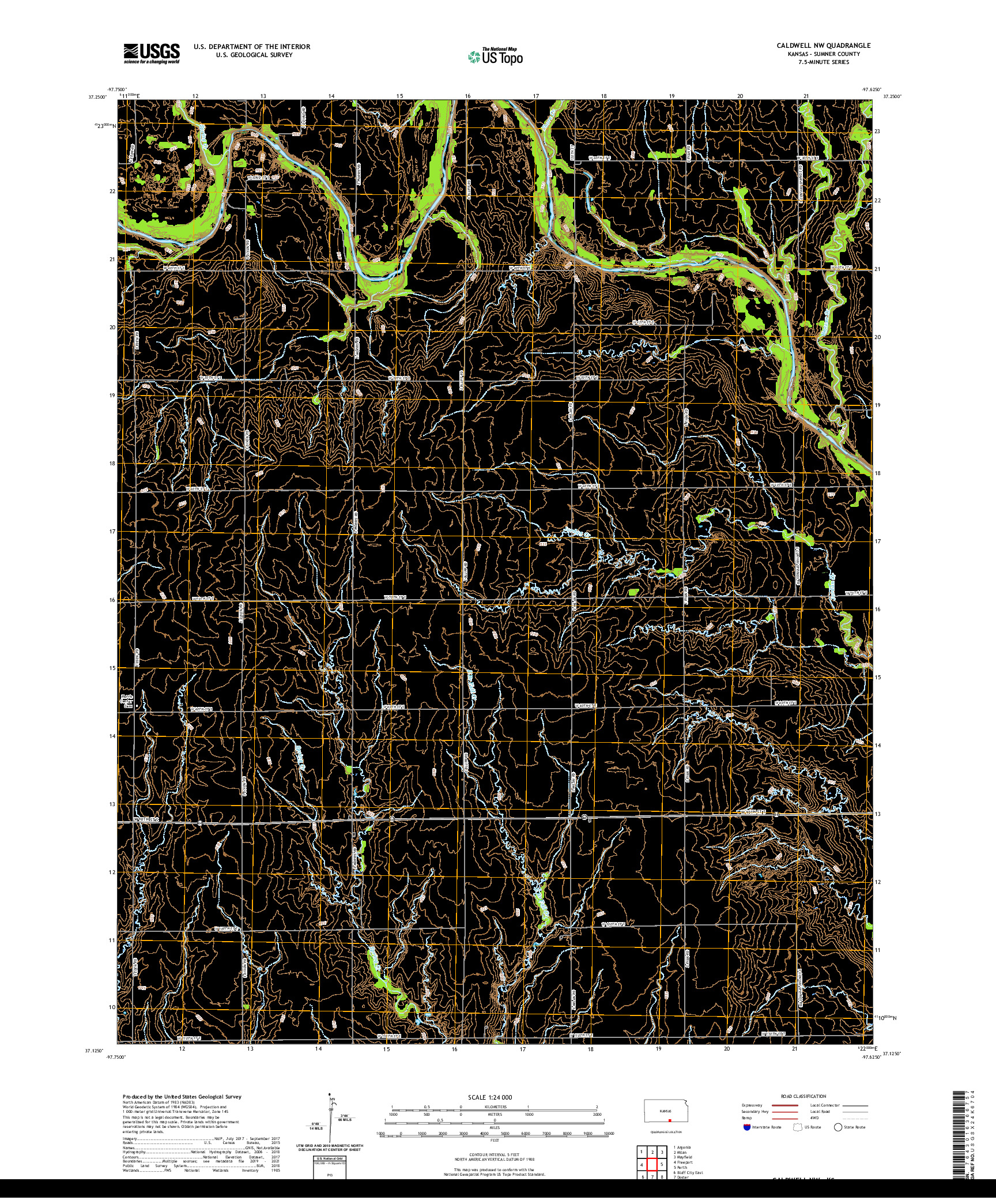 US TOPO 7.5-MINUTE MAP FOR CALDWELL NW, KS