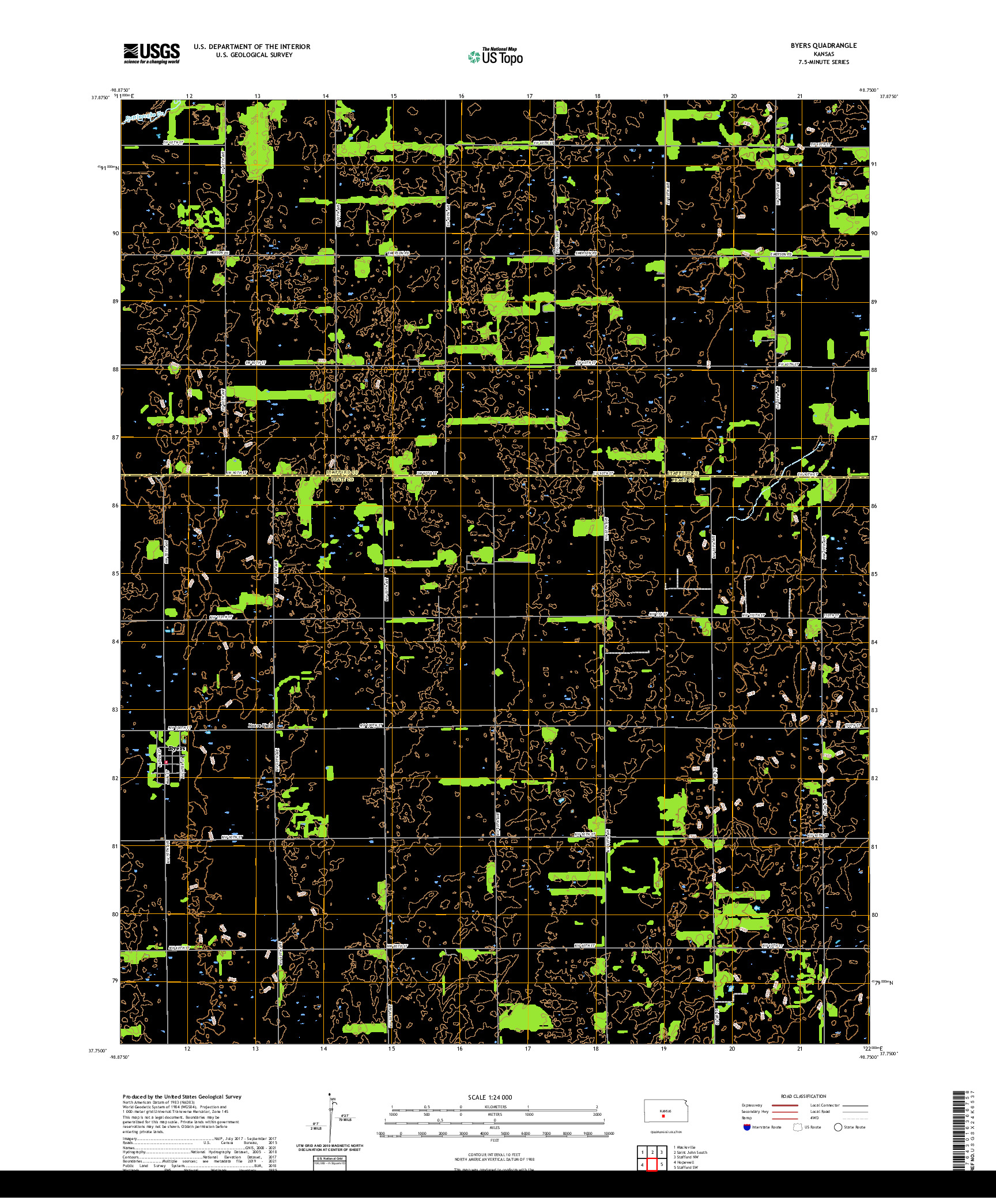 US TOPO 7.5-MINUTE MAP FOR BYERS, KS