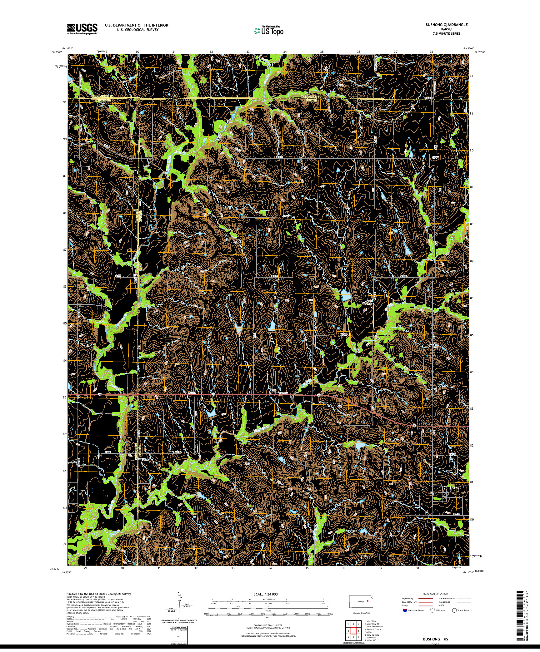 US TOPO 7.5-MINUTE MAP FOR BUSHONG, KS