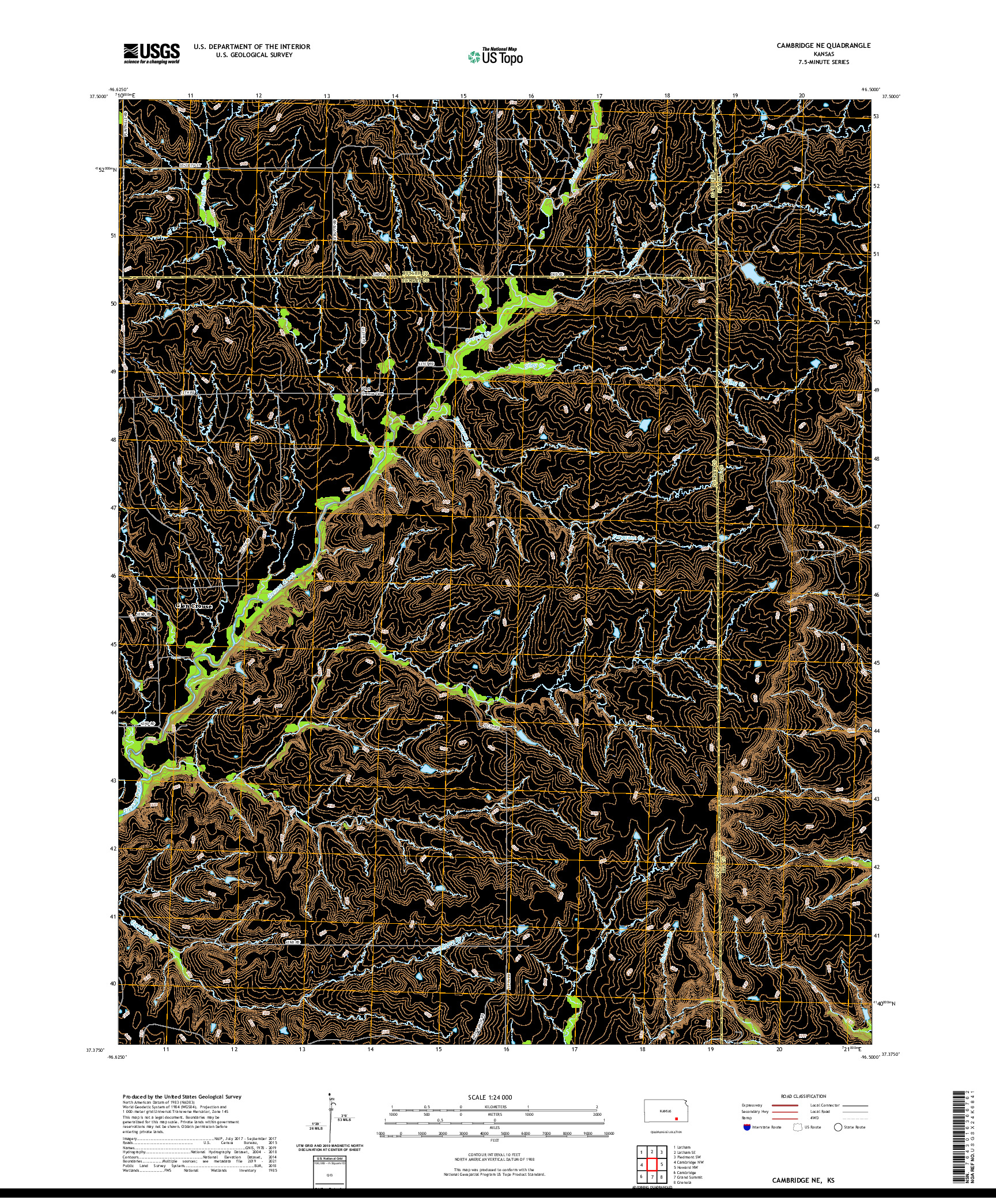 US TOPO 7.5-MINUTE MAP FOR CAMBRIDGE NE, KS