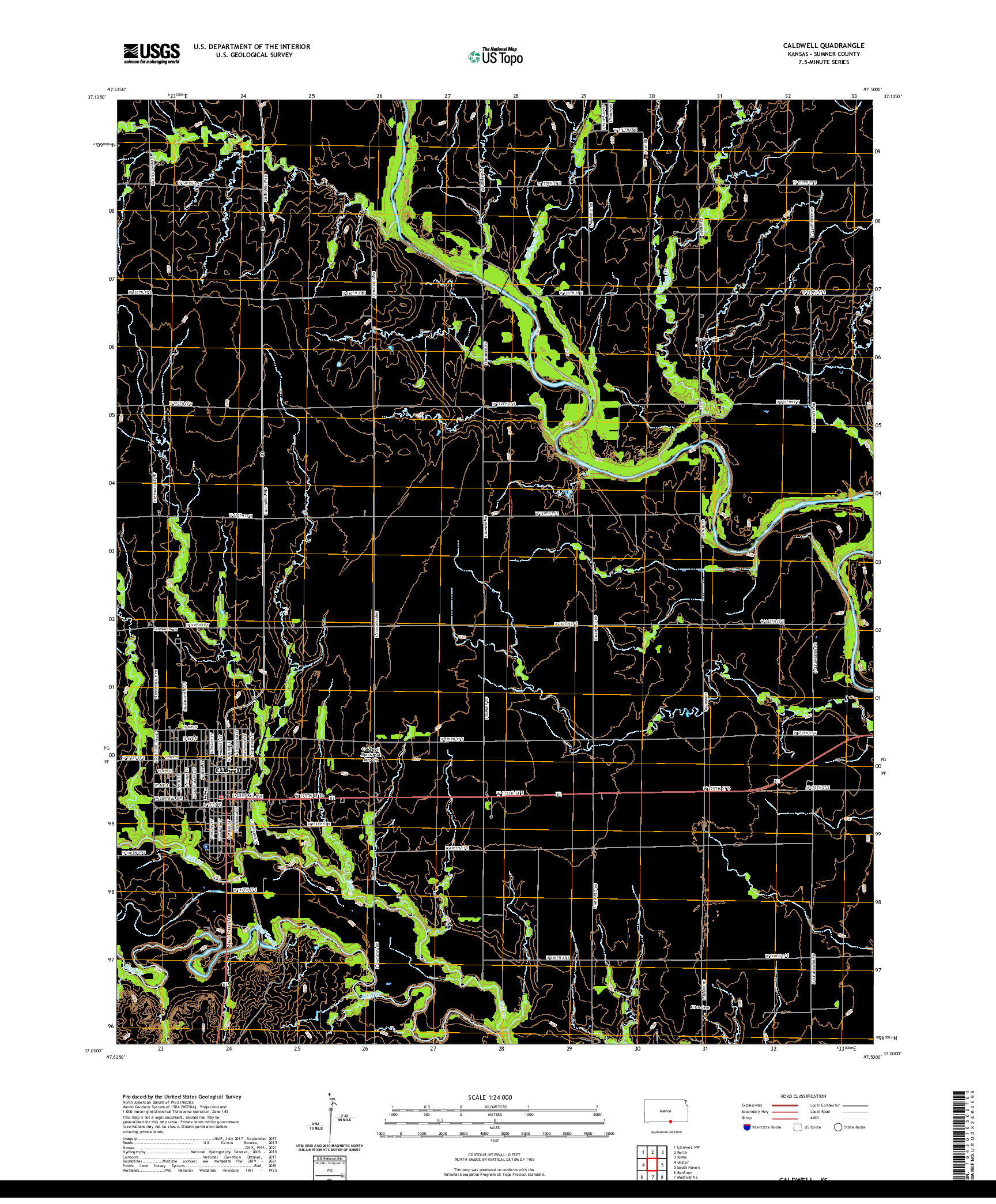 US TOPO 7.5-MINUTE MAP FOR CALDWELL, KS