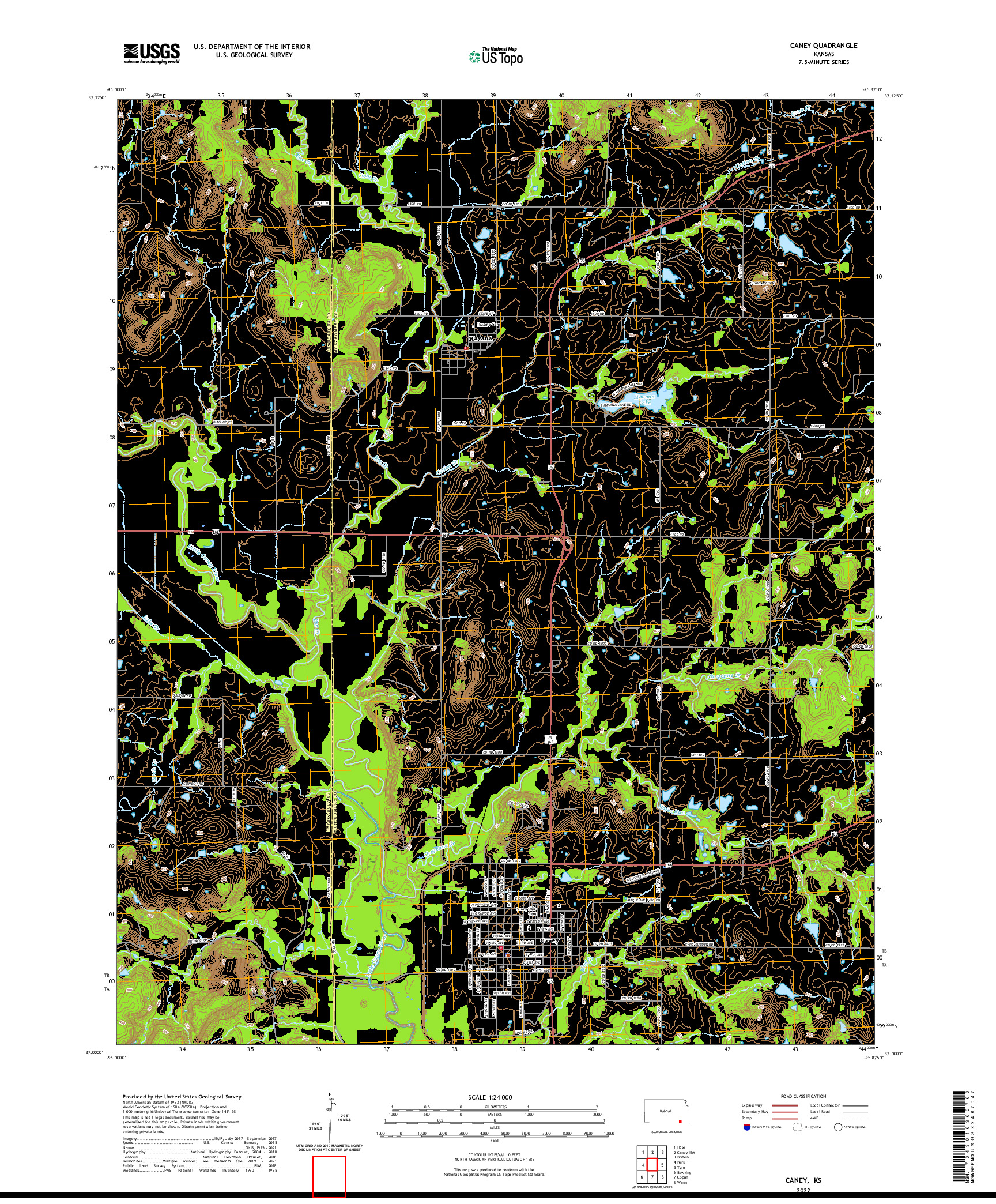 US TOPO 7.5-MINUTE MAP FOR CANEY, KS