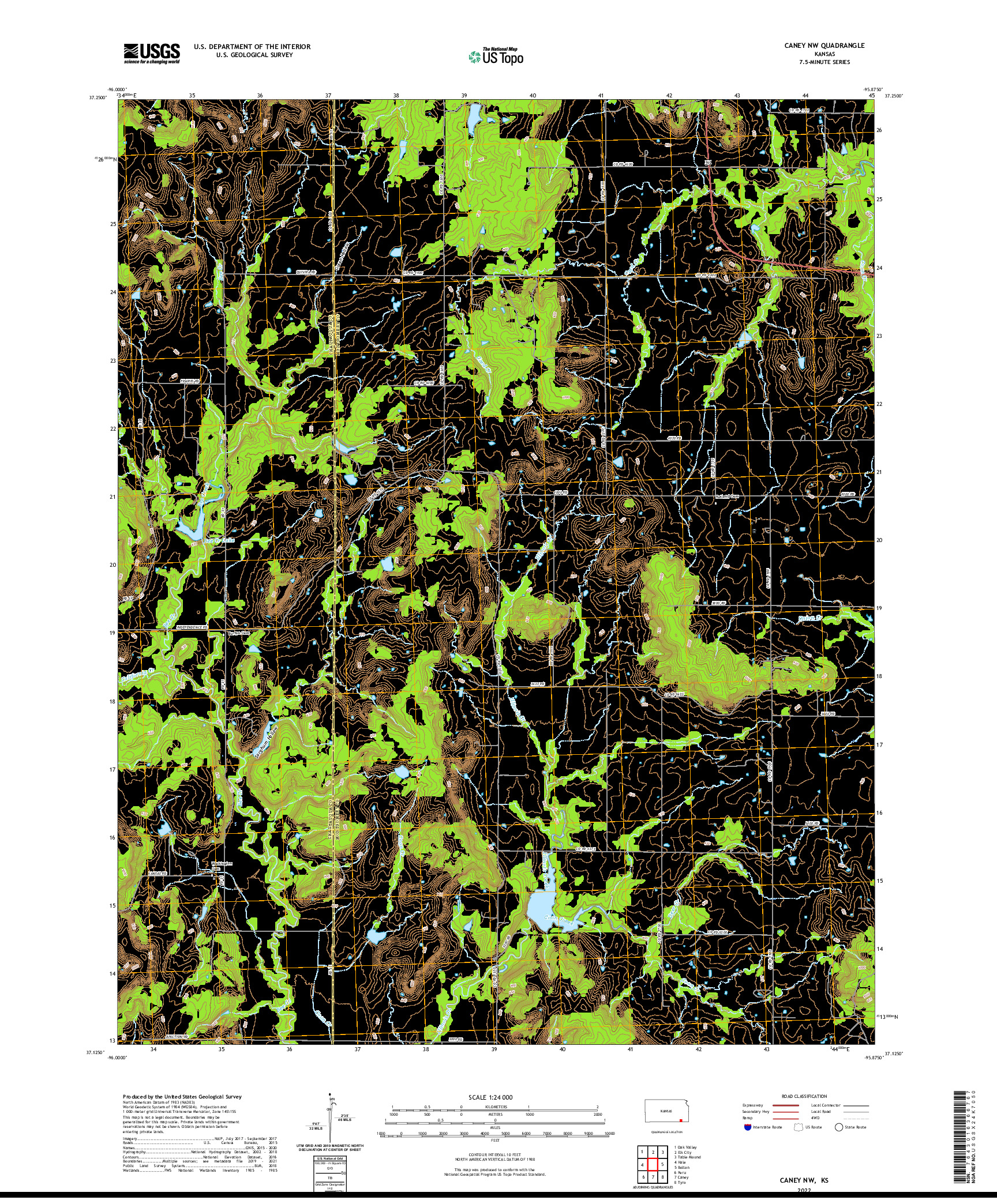 US TOPO 7.5-MINUTE MAP FOR CANEY NW, KS
