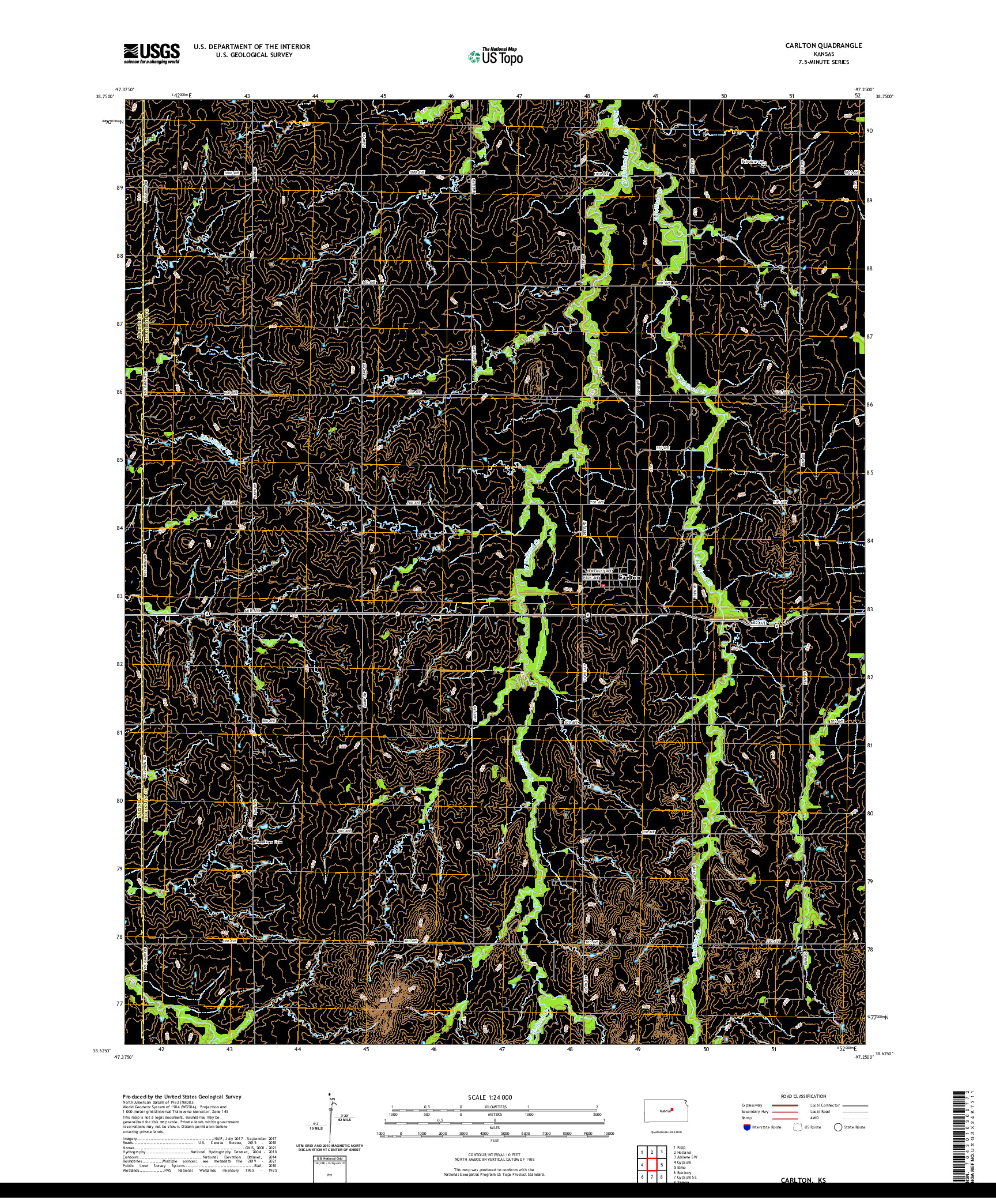 US TOPO 7.5-MINUTE MAP FOR CARLTON, KS