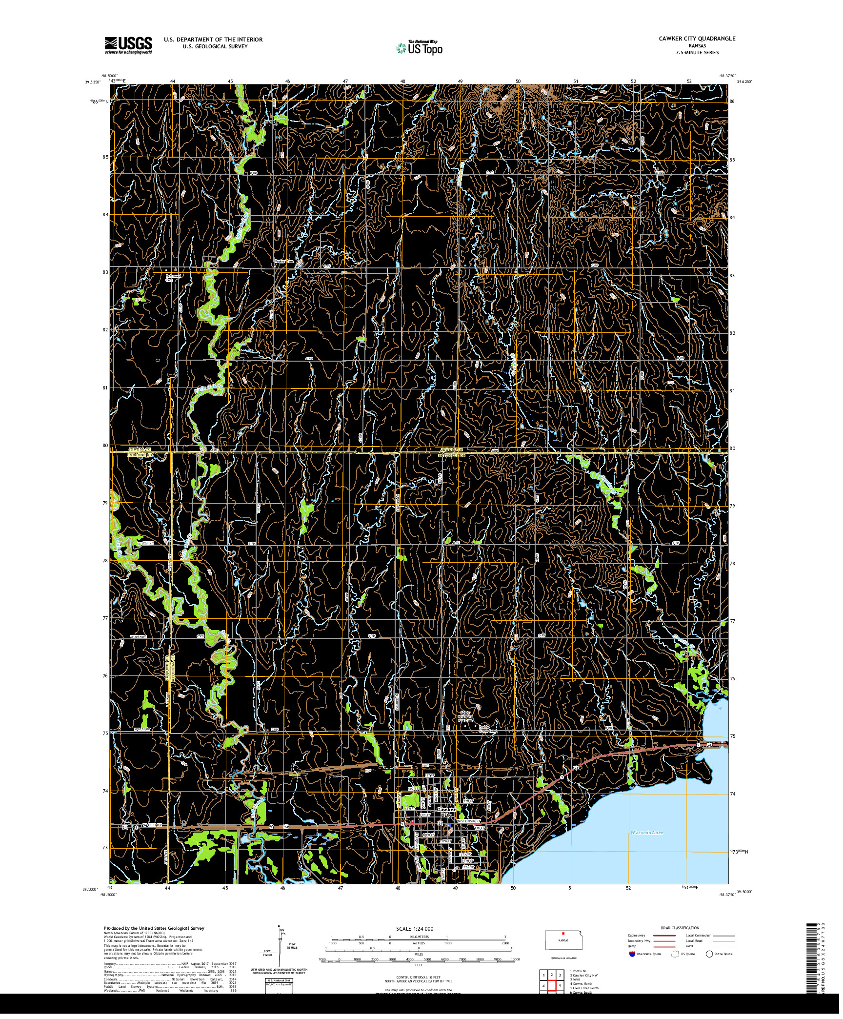 US TOPO 7.5-MINUTE MAP FOR CAWKER CITY, KS