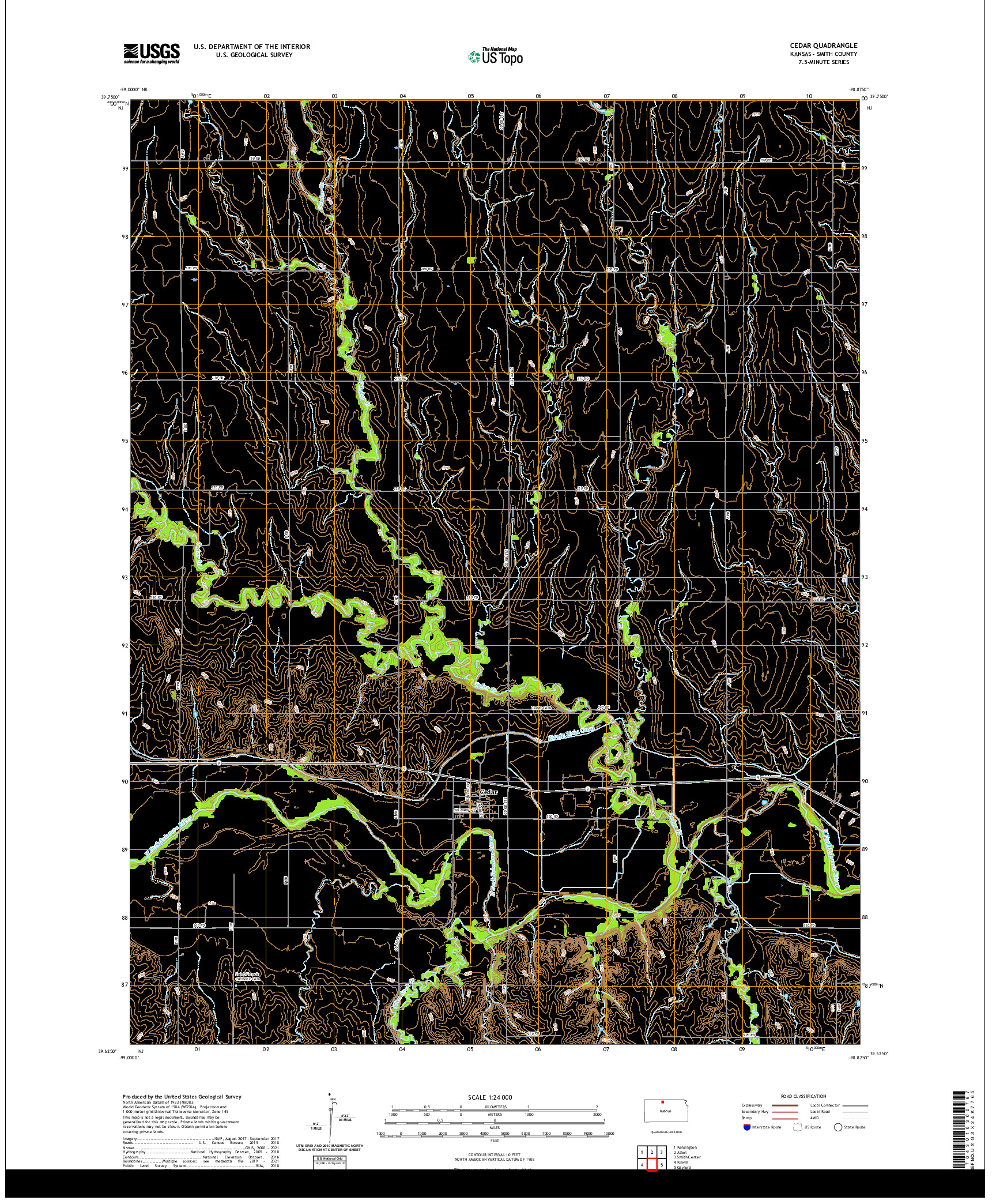 US TOPO 7.5-MINUTE MAP FOR CEDAR, KS