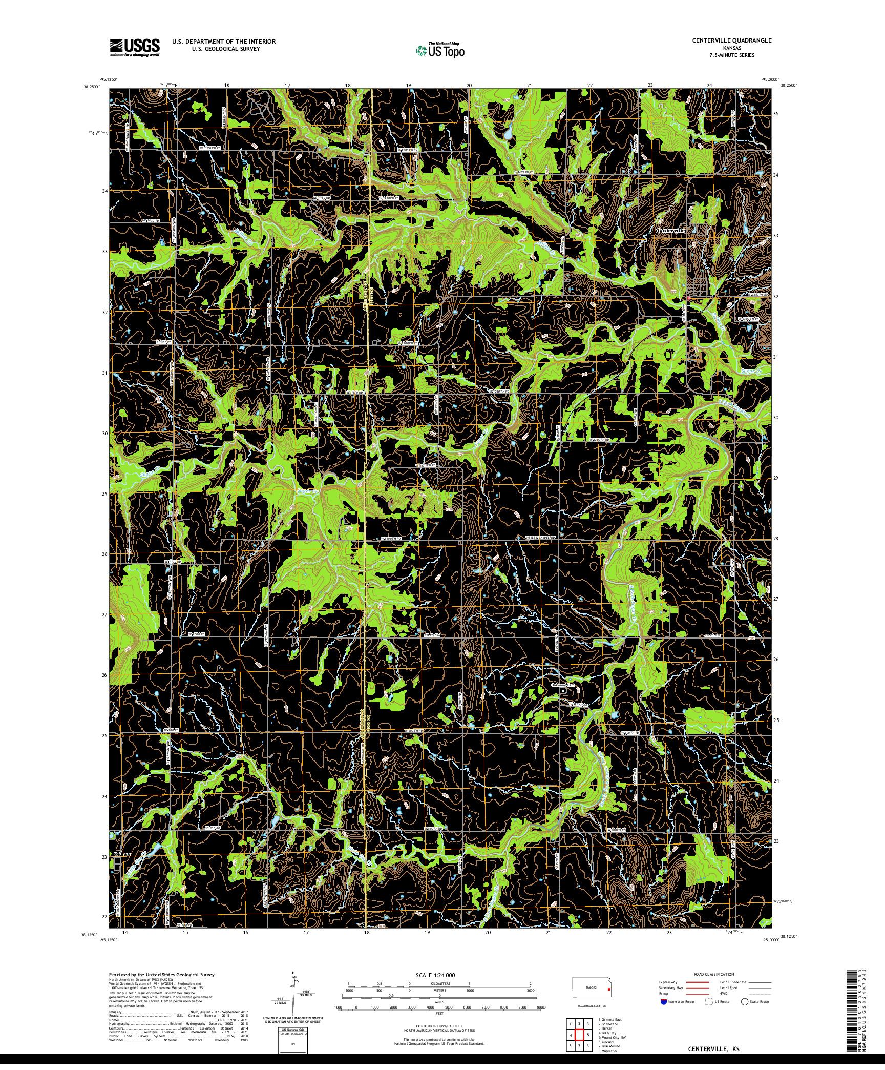 US TOPO 7.5-MINUTE MAP FOR CENTERVILLE, KS