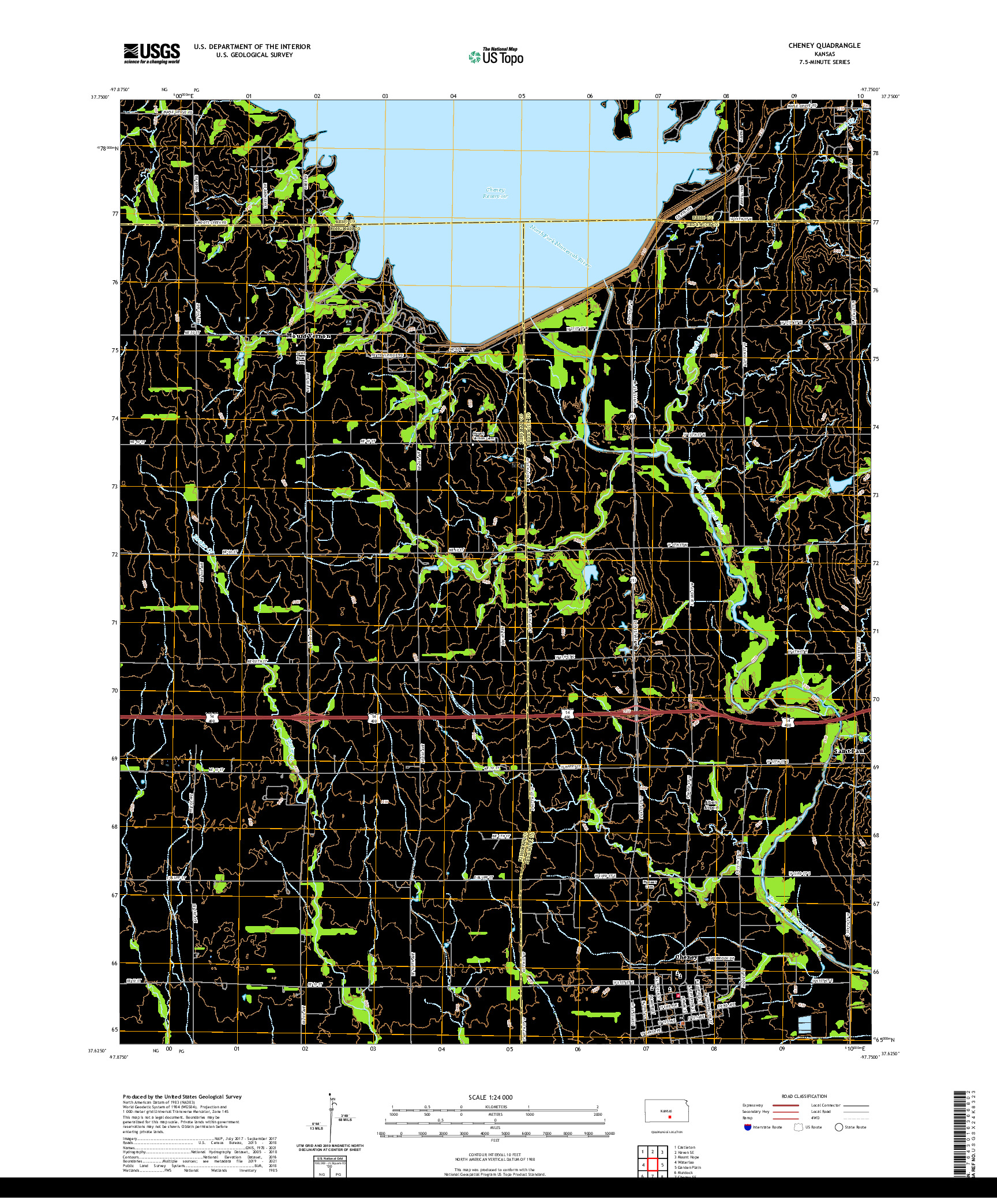 US TOPO 7.5-MINUTE MAP FOR CHENEY, KS