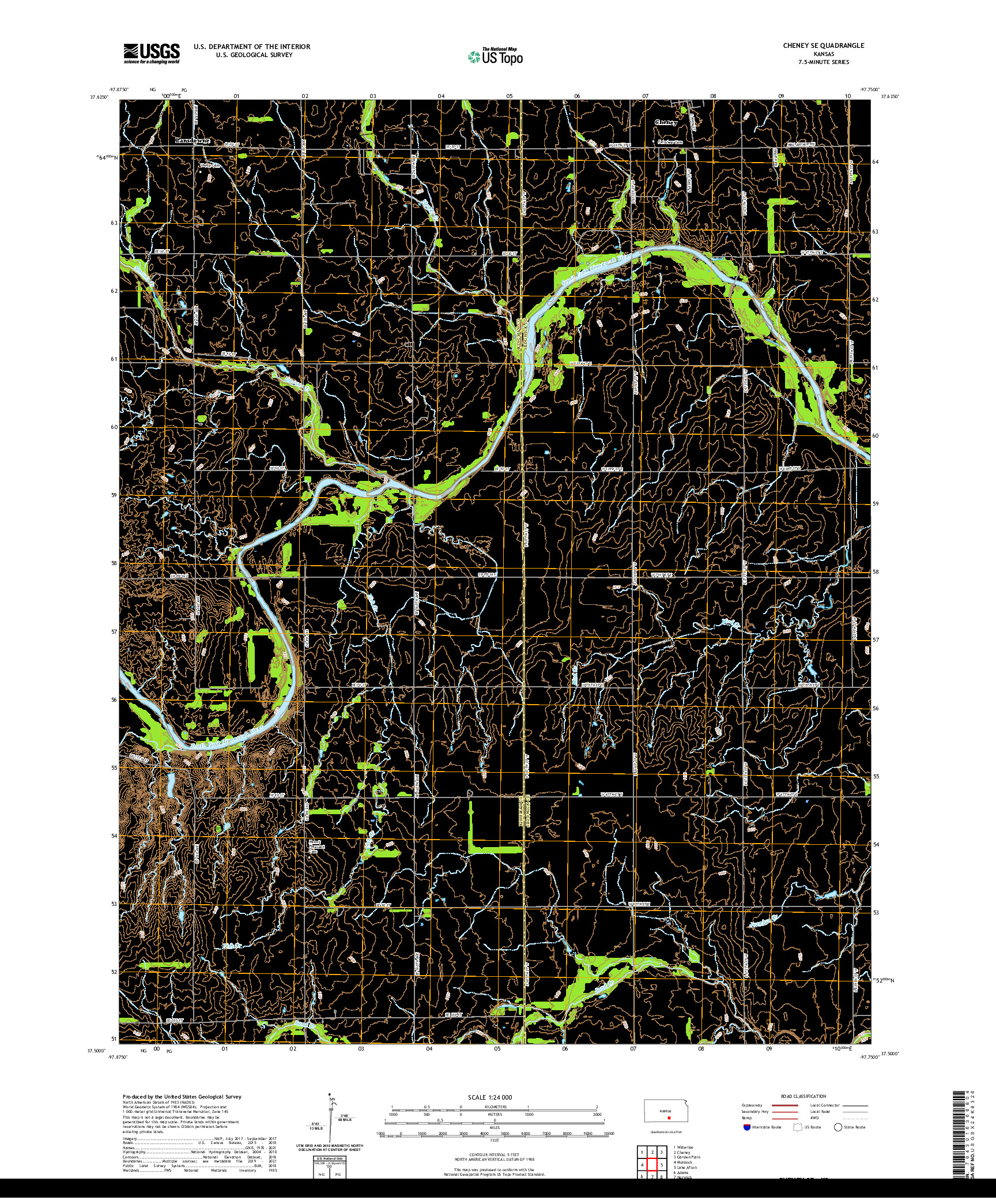 US TOPO 7.5-MINUTE MAP FOR CHENEY SE, KS