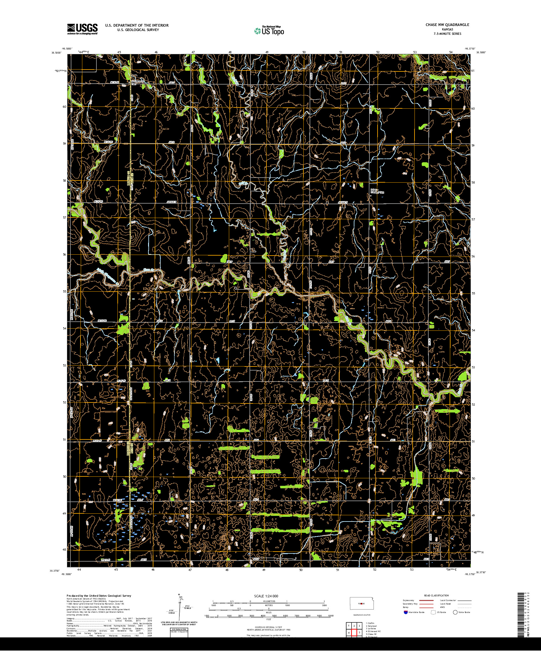 US TOPO 7.5-MINUTE MAP FOR CHASE NW, KS