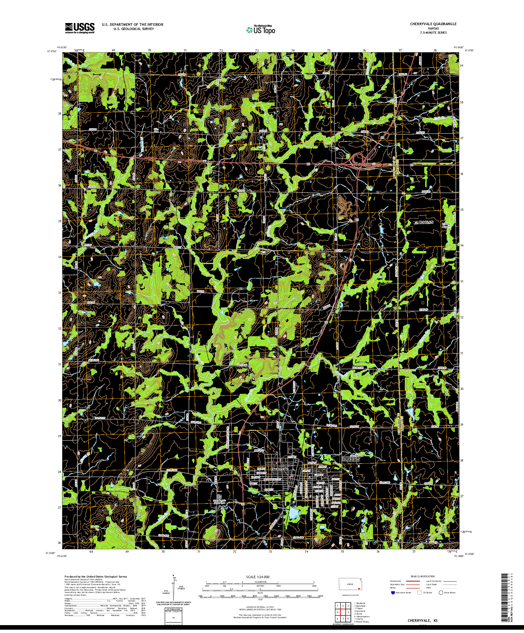 US TOPO 7.5-MINUTE MAP FOR CHERRYVALE, KS