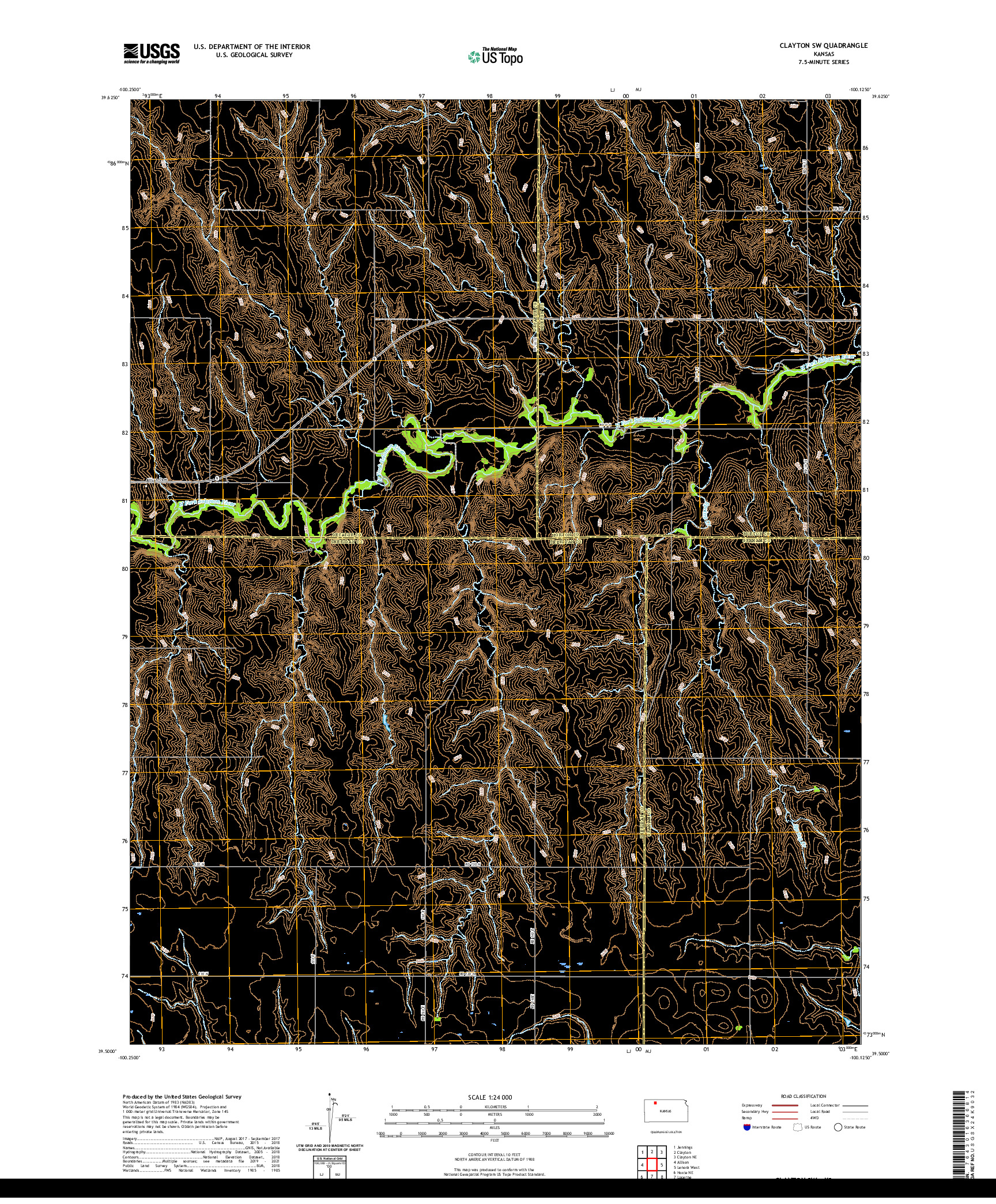 US TOPO 7.5-MINUTE MAP FOR CLAYTON SW, KS