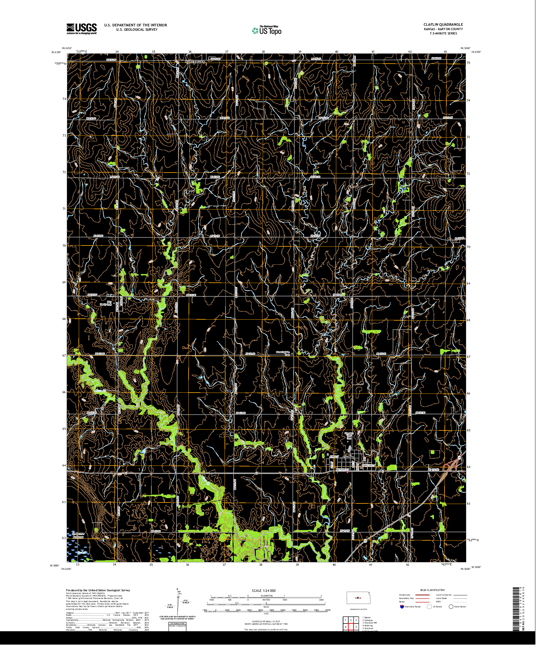 US TOPO 7.5-MINUTE MAP FOR CLAFLIN, KS