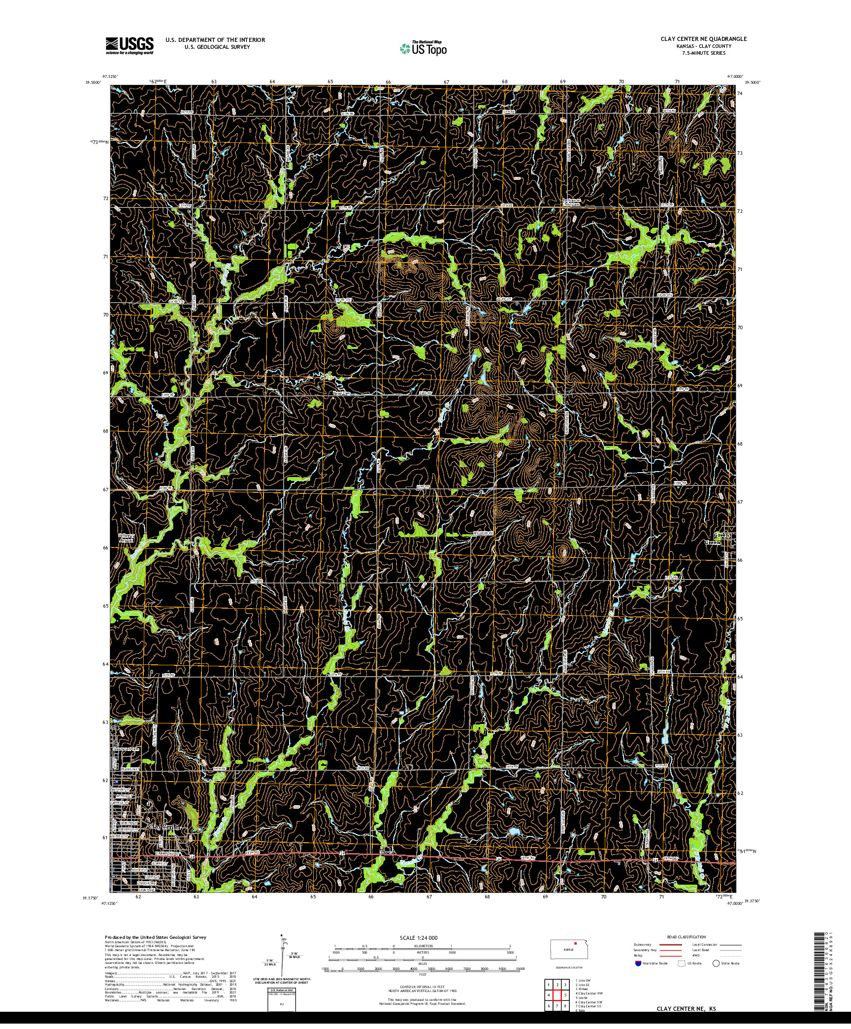 US TOPO 7.5-MINUTE MAP FOR CLAY CENTER NE, KS