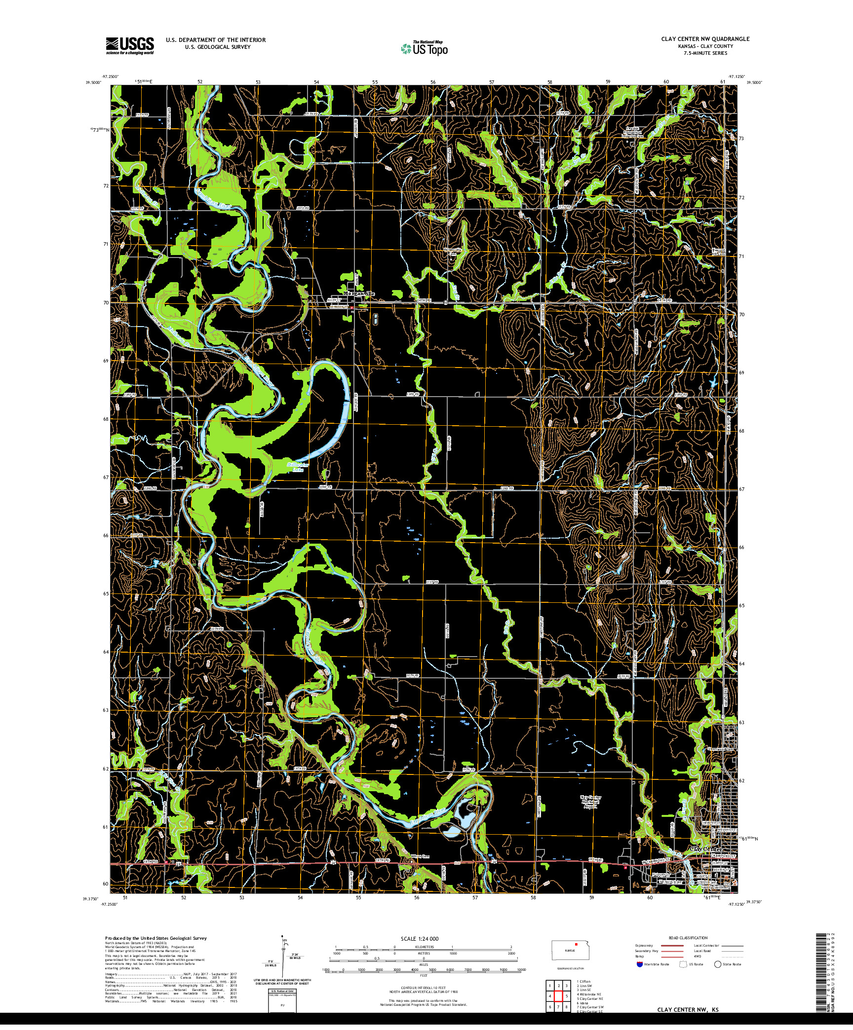 US TOPO 7.5-MINUTE MAP FOR CLAY CENTER NW, KS