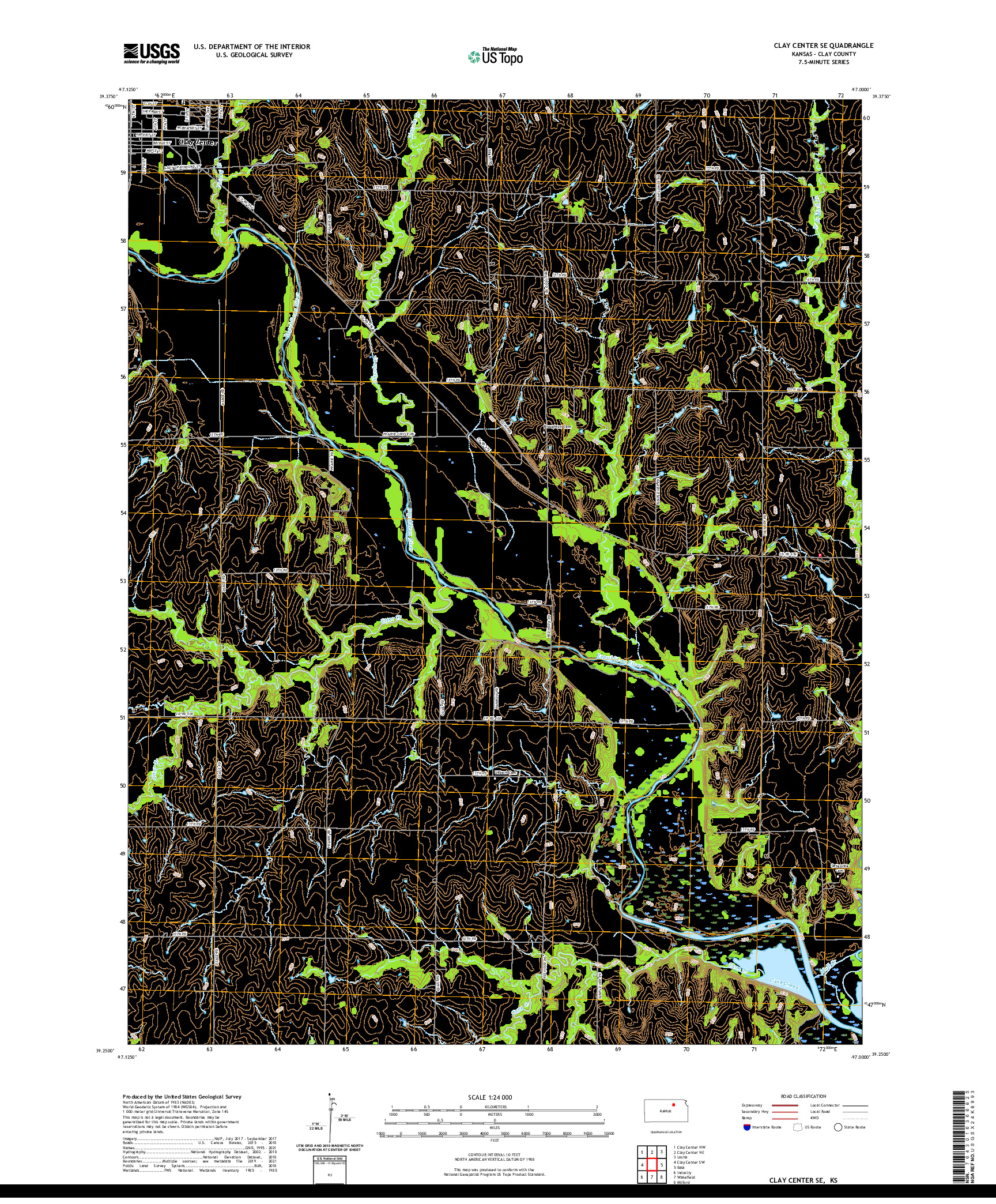 US TOPO 7.5-MINUTE MAP FOR CLAY CENTER SE, KS